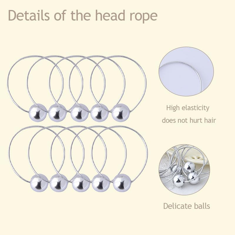 10 PCS Silver Ball Hair Ties Retro Styled Hair Elastics for Women Girls 16Mm Ball Bubble Hair Rope Shiny Ponytail Holders for Thick Long Hair Accessories image number 1
