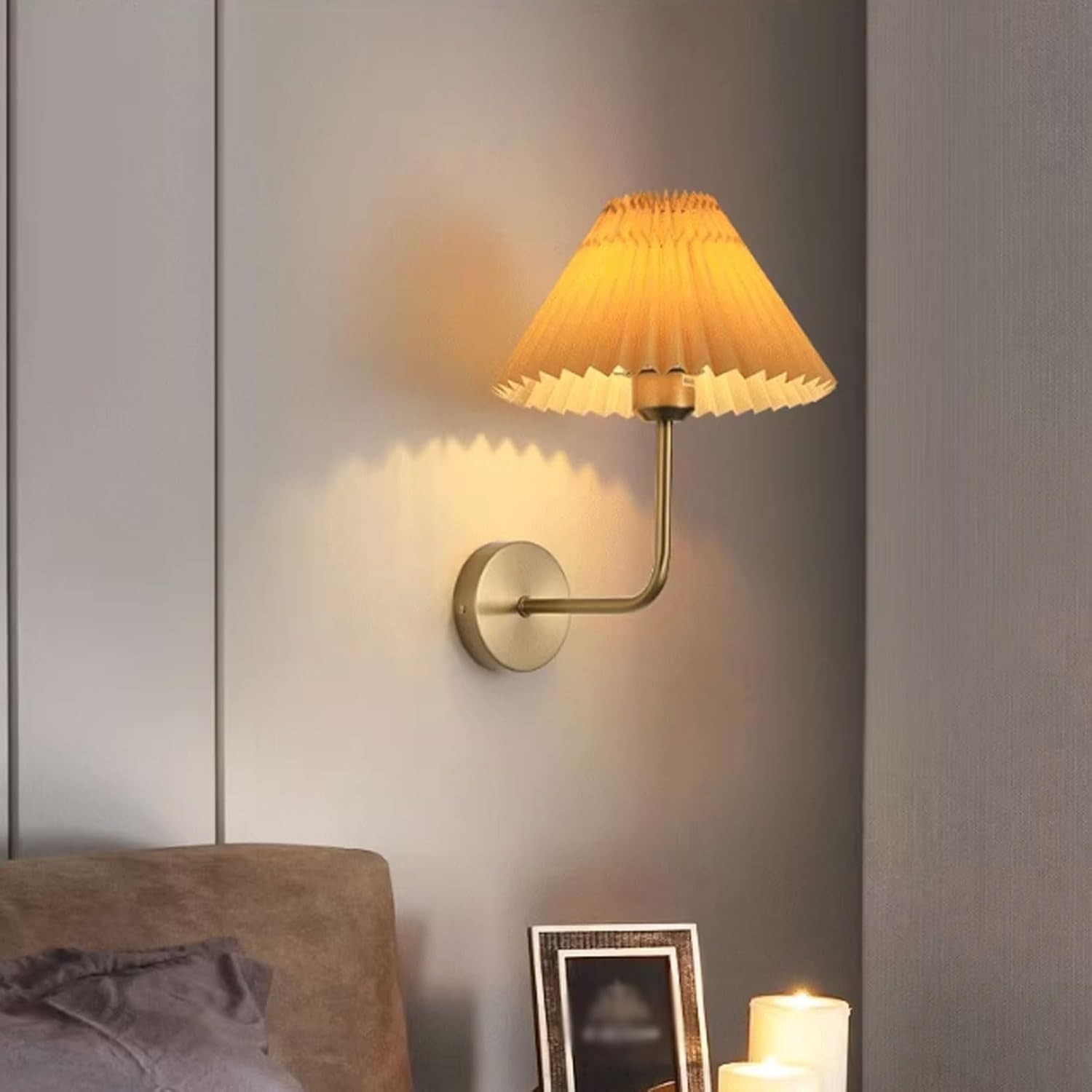 Metal Wall Lamp Lighting Fixture Wall Lamp with Pleated Fabric Lampshade LED Wall Lamp for Bedroom Bedside Bathroom Wall Lighting image number 5