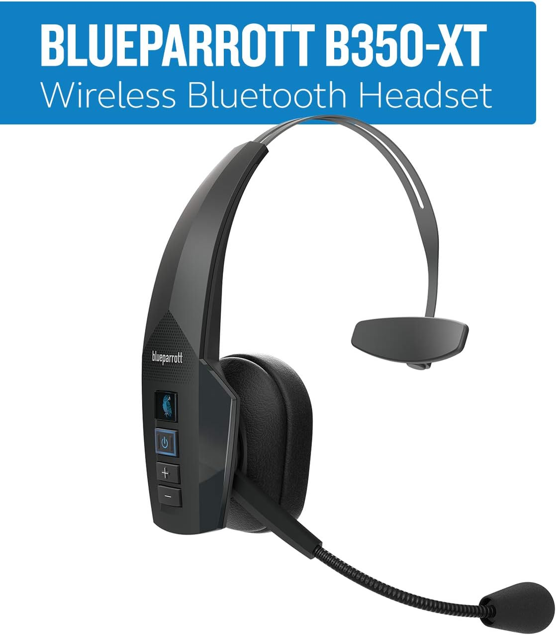 Blueparrott B350-XT Mono Bluetooth Wireless Headphones 96% Noise Canceling over Head Trucker Headset with Mic, Adjustable Lightweight Headband, Ip54-Rated Protection, 24 Hrs. Talk Time, Black image number 2