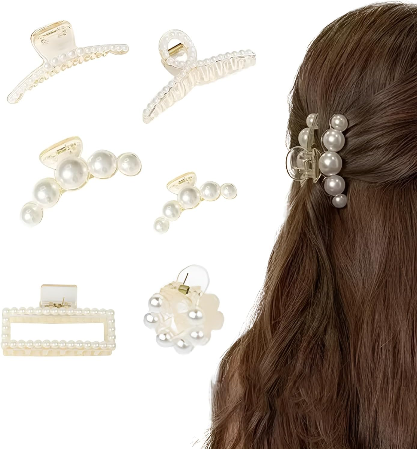 Sdhgerh Set of 6 Pearl Hair Clips Elegant Hair Clips for Thick Thin Hair Charming Hair Accessories Women Girls Large Small image number 4