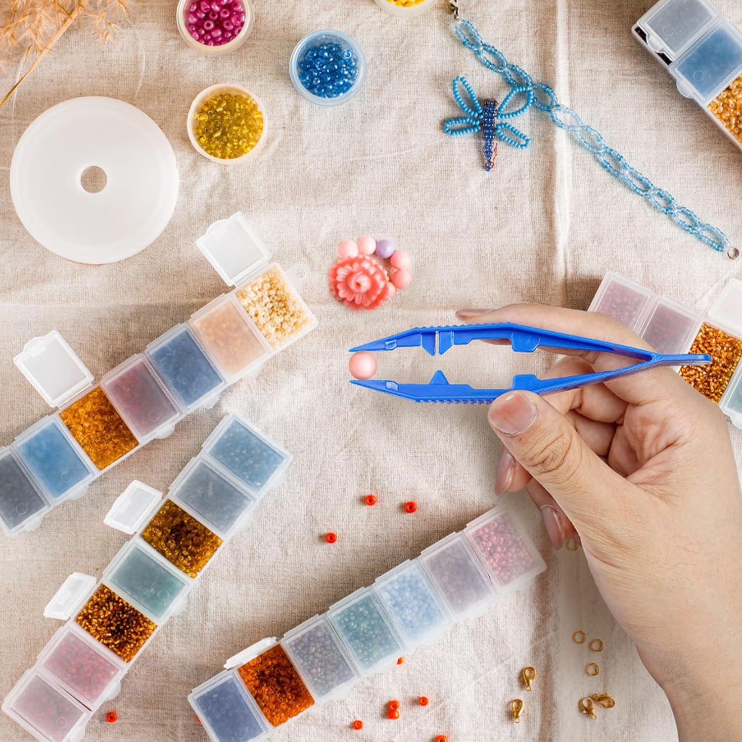 40 PCS Plastic Tweezers for Crafts Plastic Beads Tweezers Bead Craft Forceps Tools for DIY Jewelry Making Kids Adult Home Classroom School (Colorful) image number 6