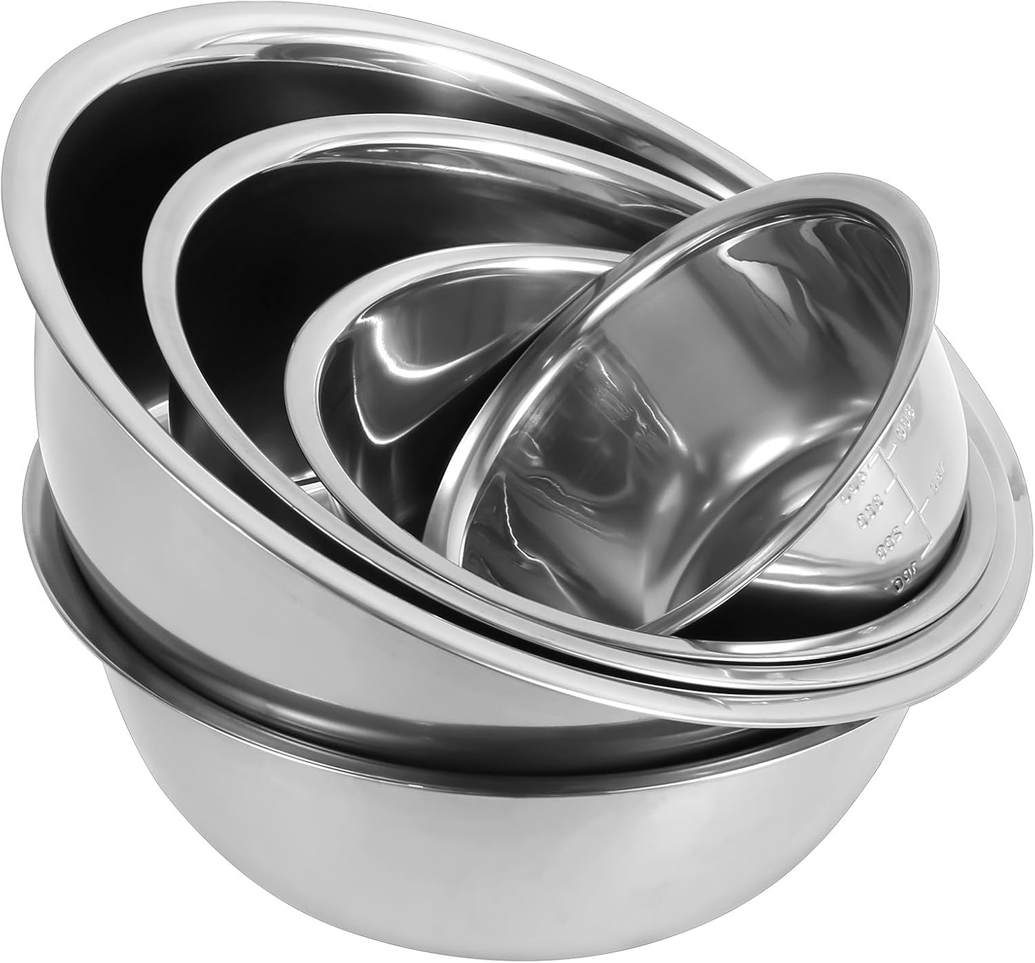 Stainless Steel Mixing Bowl Set of 5 with Measurement Markers Multipurpose Soup Basin 5 Sizes Space Saving Nesting Bowls Metal Kitchen Bowl for Baking Food Storage (0.5L,0.8L,1.55L,2.1L,2.6L) image number 6