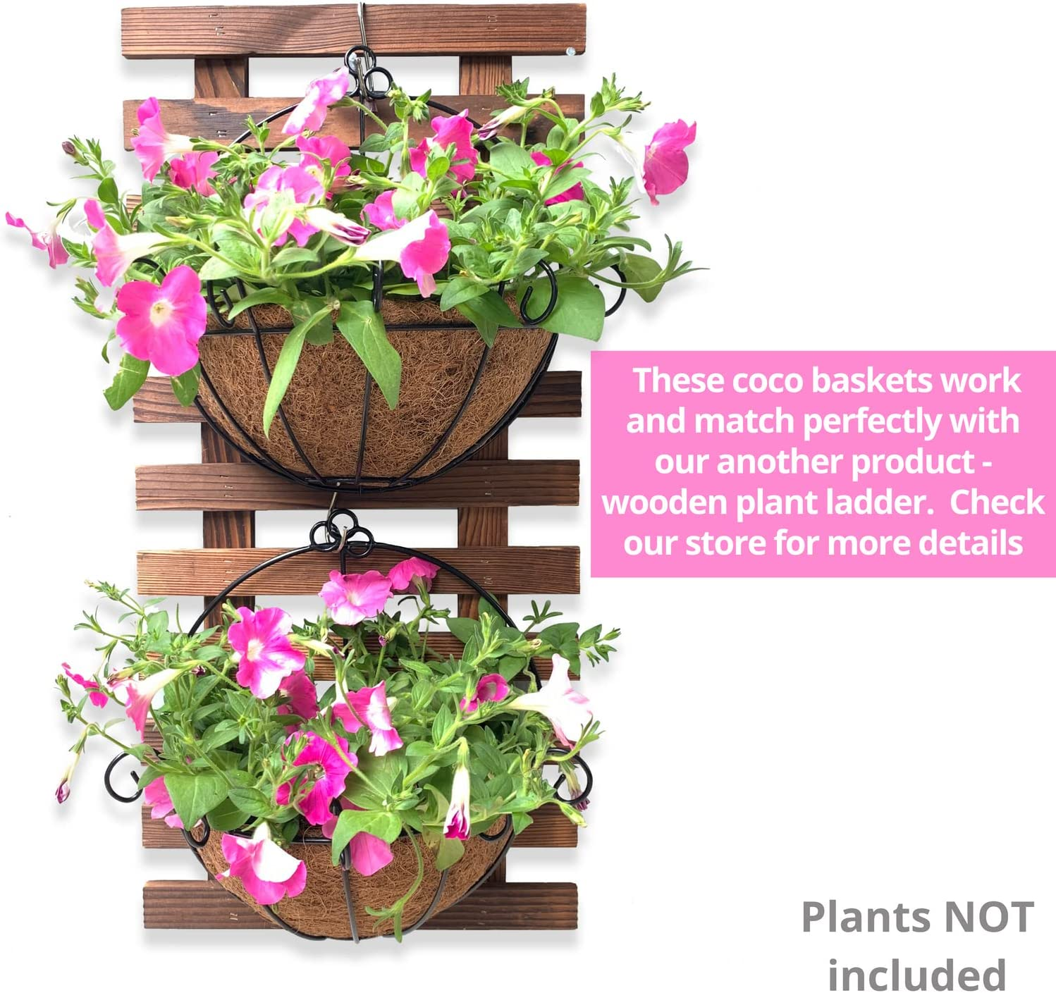 Shoplala Wall Planters for Outdoor Plants (4 Pack, 10 Inch) Metal Black Wire Flower Baskets with Coco Liner, Fence Hanging Planter Balcony over Deck Porch Railing Rail Patio Modern Herb outside Garden image number 3