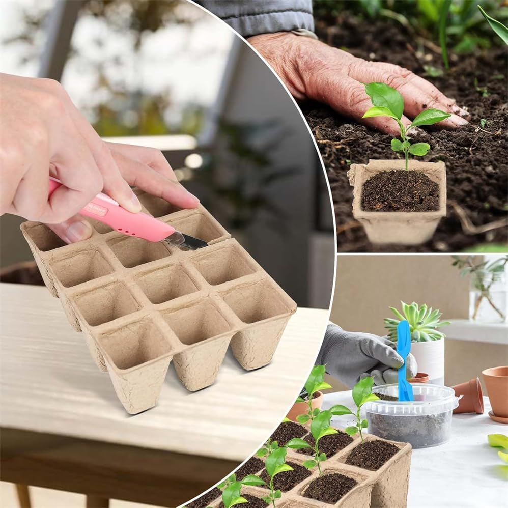 50 PCS 12 Grids Seed Trays,Cells Biodegradable Peat Pots Seedling Germination Trays,Peat Pots Seedling Pots Biodegradable,Pulp Germination Trays,Biodegradable Peat Pots for Seedling image number 3