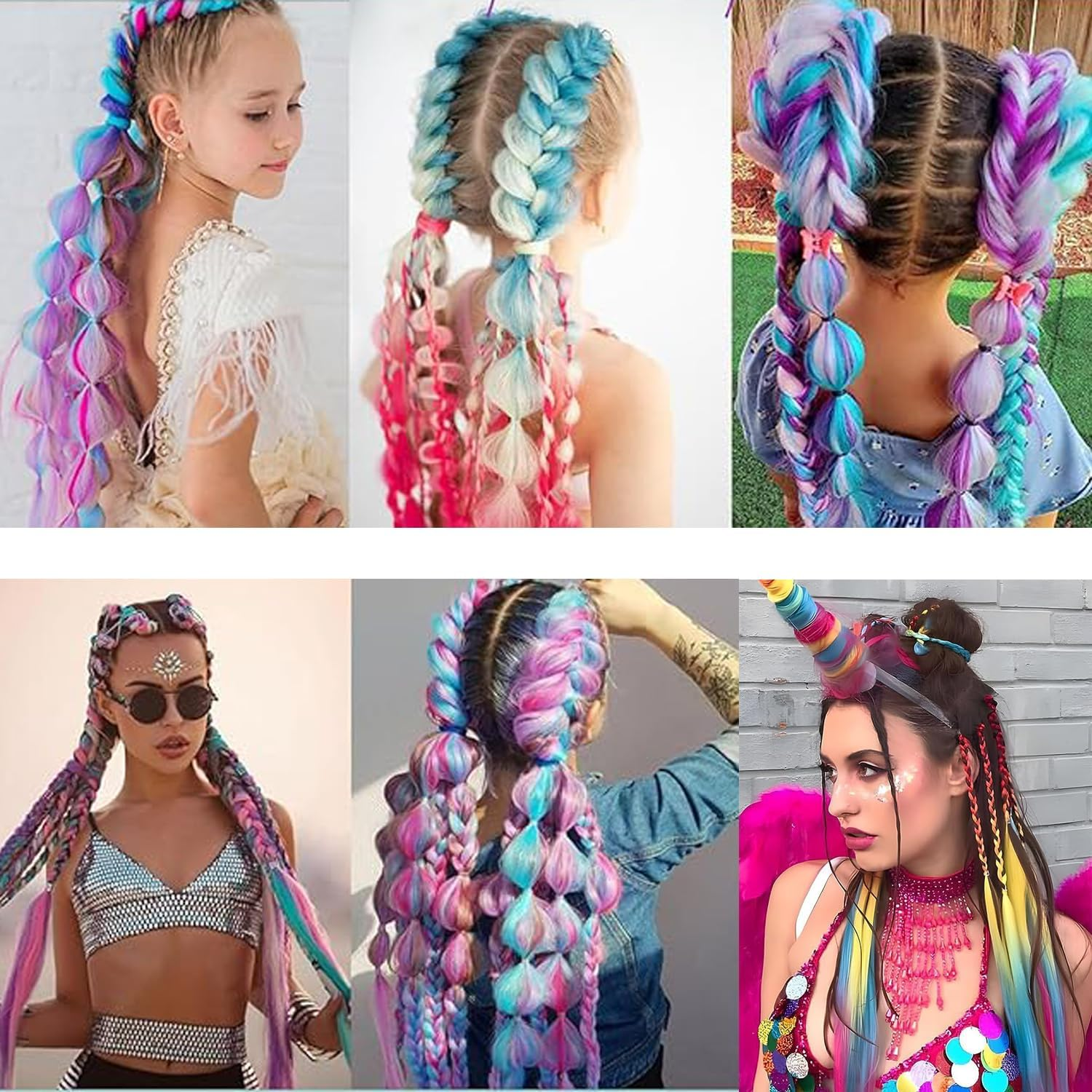3 Packs Ombre Braiding Hair Colorful Pre Stretched Braiding Hair,24Inch Extensions High Temperature Synthetic Crochet Braiding Hair Roe Men Women(Purple/Light Purple/Blue/Light Cyan） image number 5