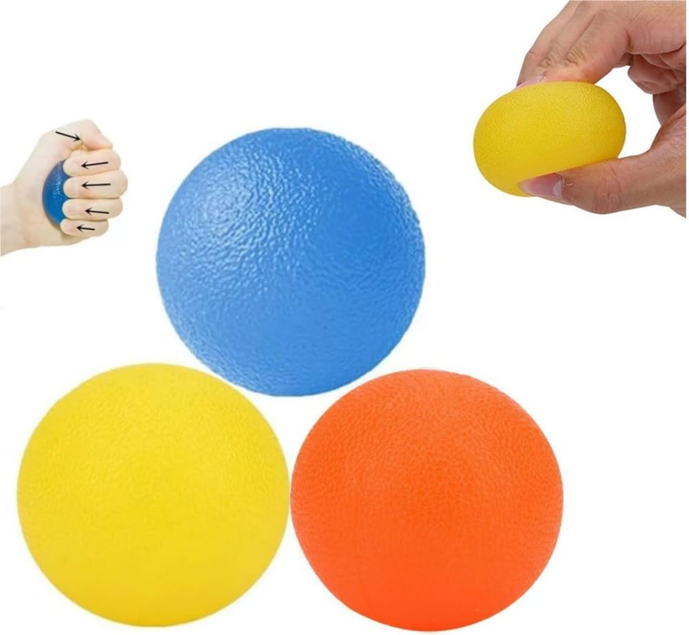 3Pcs Anti-Stress Relief Balls, Physical Therapy Hand Exercise Ball Kit, Finger Wrist Muscle Arthritis Hand Grip Training, Hand Grip Strengthening Training Balls (Yellow, Orange, Blue)