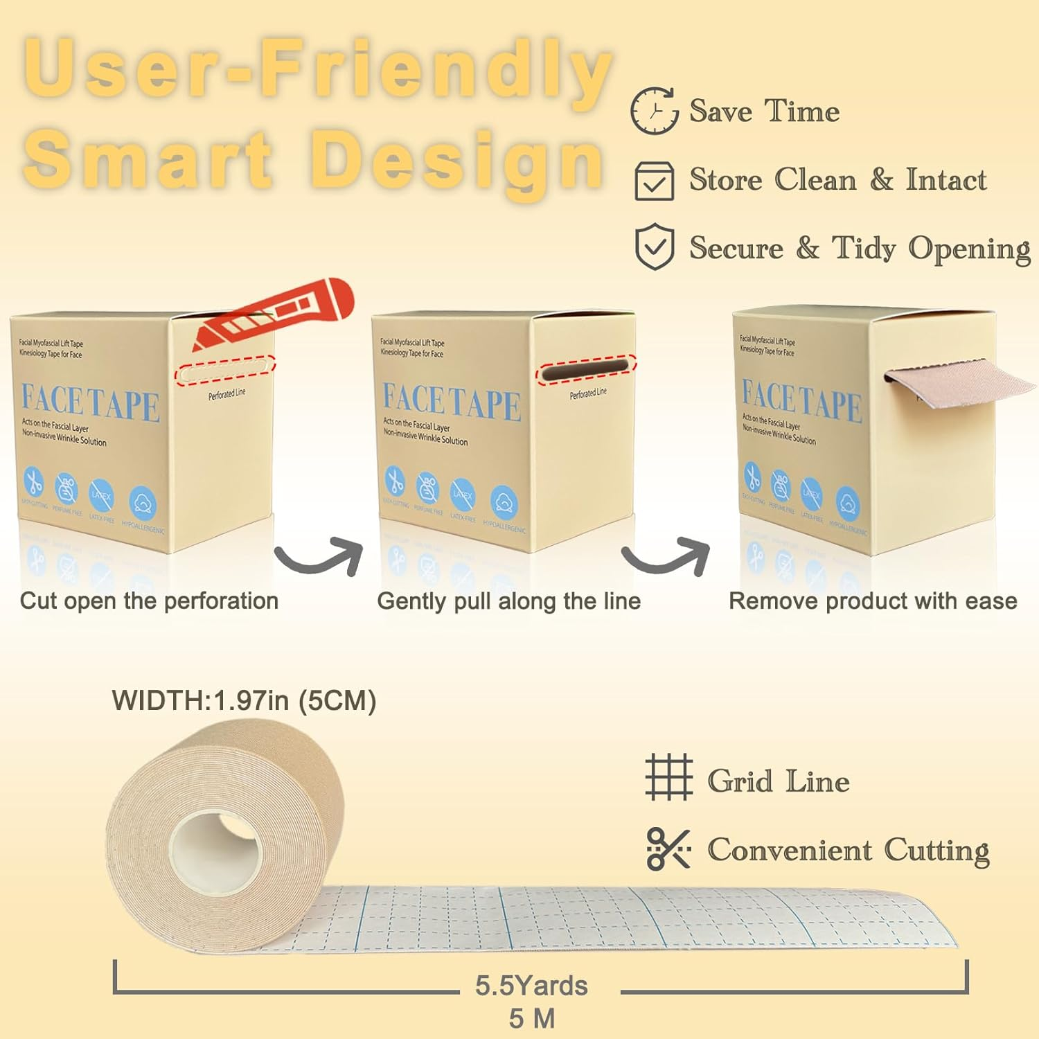 Face Tape, Kinesiology Tape for Face, Facial Myofascial Lift Tape, anti Wrinkle Patches for Fine Lines, Crow'S Feet, Face Lift Tape for Toning, Firming & Tightening the Skin - 5Cm*5M image number 6