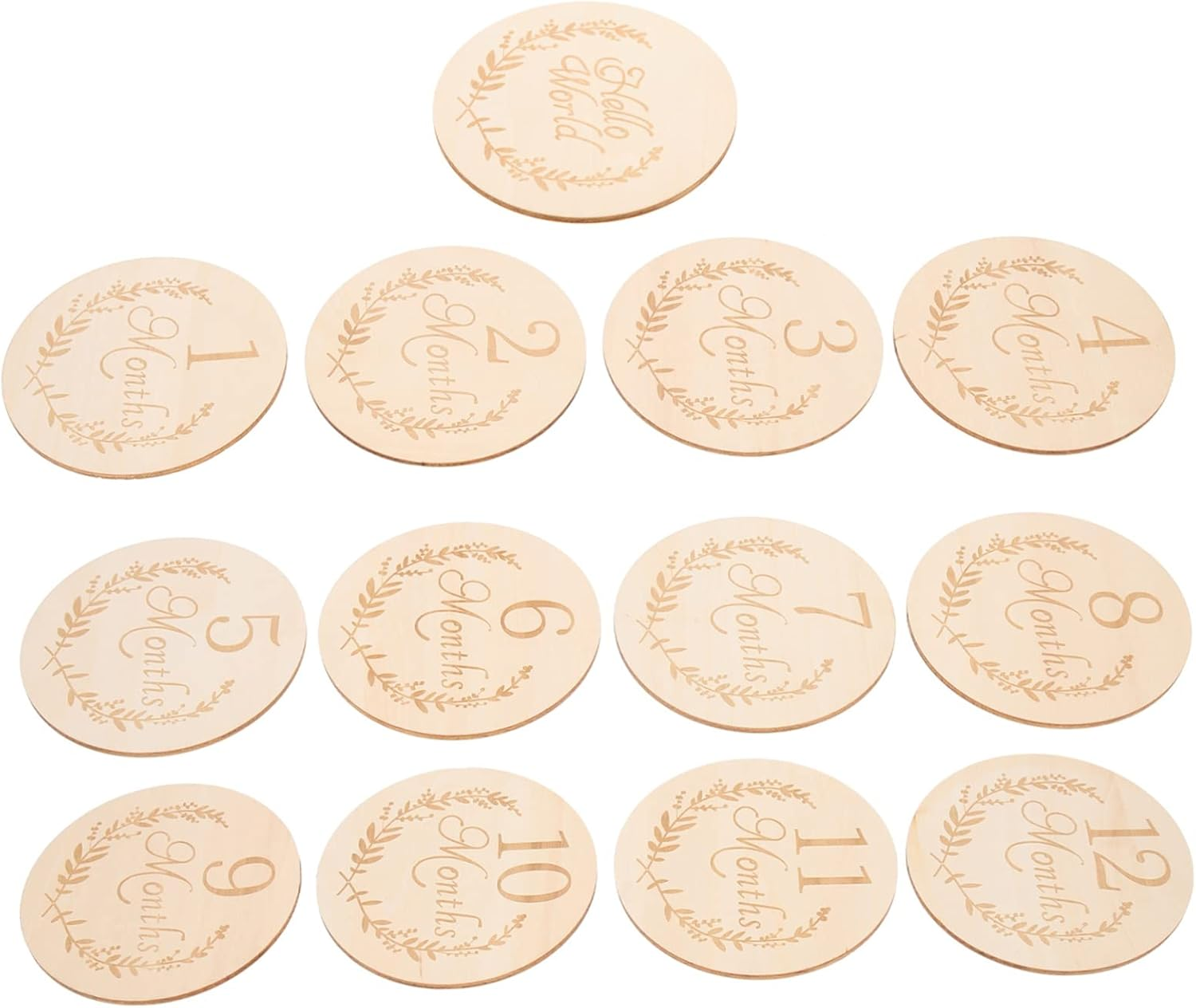 Veemoon 13Pcs Wooden Slices Milestone Cards Growth Cards Photo Props for Year Old Birthday Party Decorations Hello Wood Discs