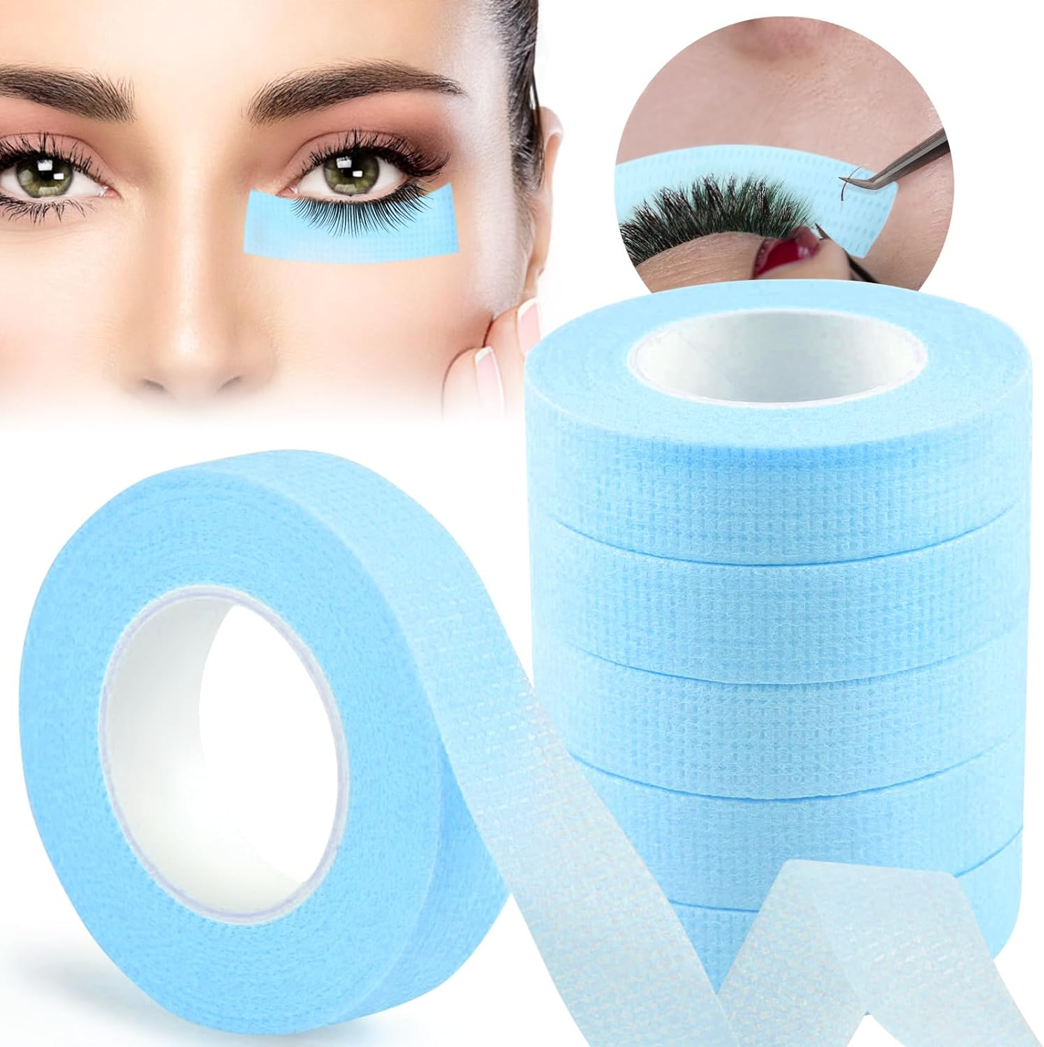 EBANKU 6 Rolls Breathable Blue Eyelash Extension Tape - Micropore Fabric under Eye Tape for Lash Extension Supply image number 1