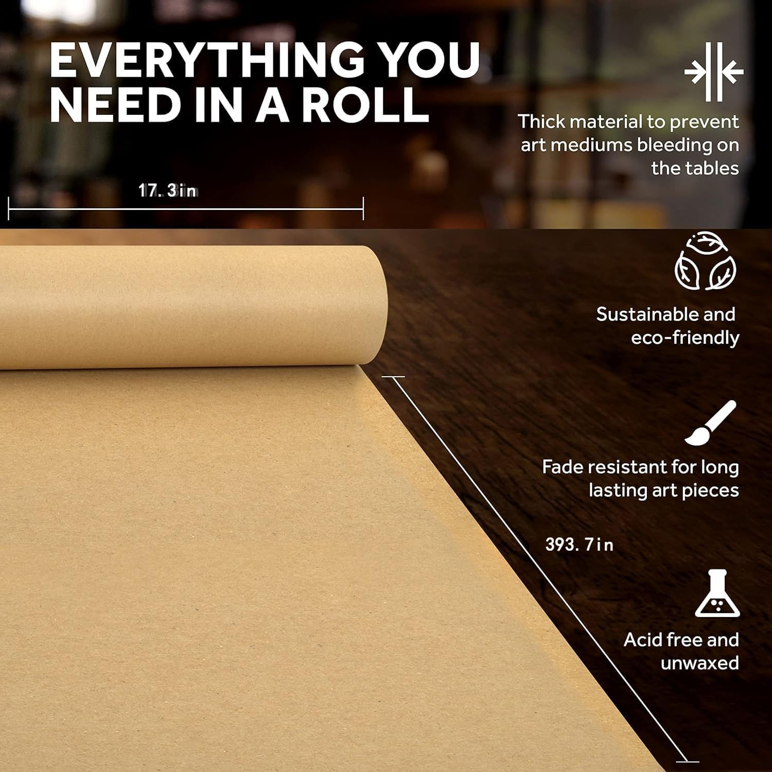 Leanockesa Brown Kraft Paper Roll, 44 X 1000 Cm, 1 Sheet, Matte Finish, Ideal for Arts and Crafts