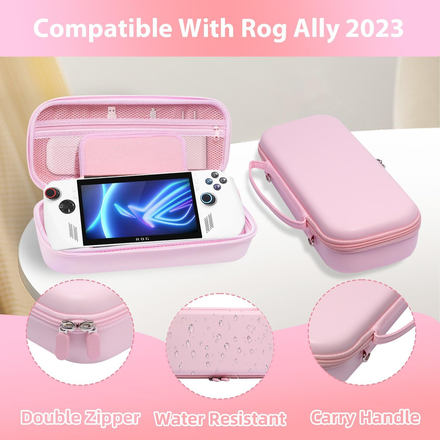 GUTIAL Accessories Kit for ASUS ROG Ally 2023 - Accessories Bundle for ROG Alloy Gaming Handheld with Carrying Case Protective Cover Case and 2 Pack Screen Protector, 6 Thumb Grips - Pink
