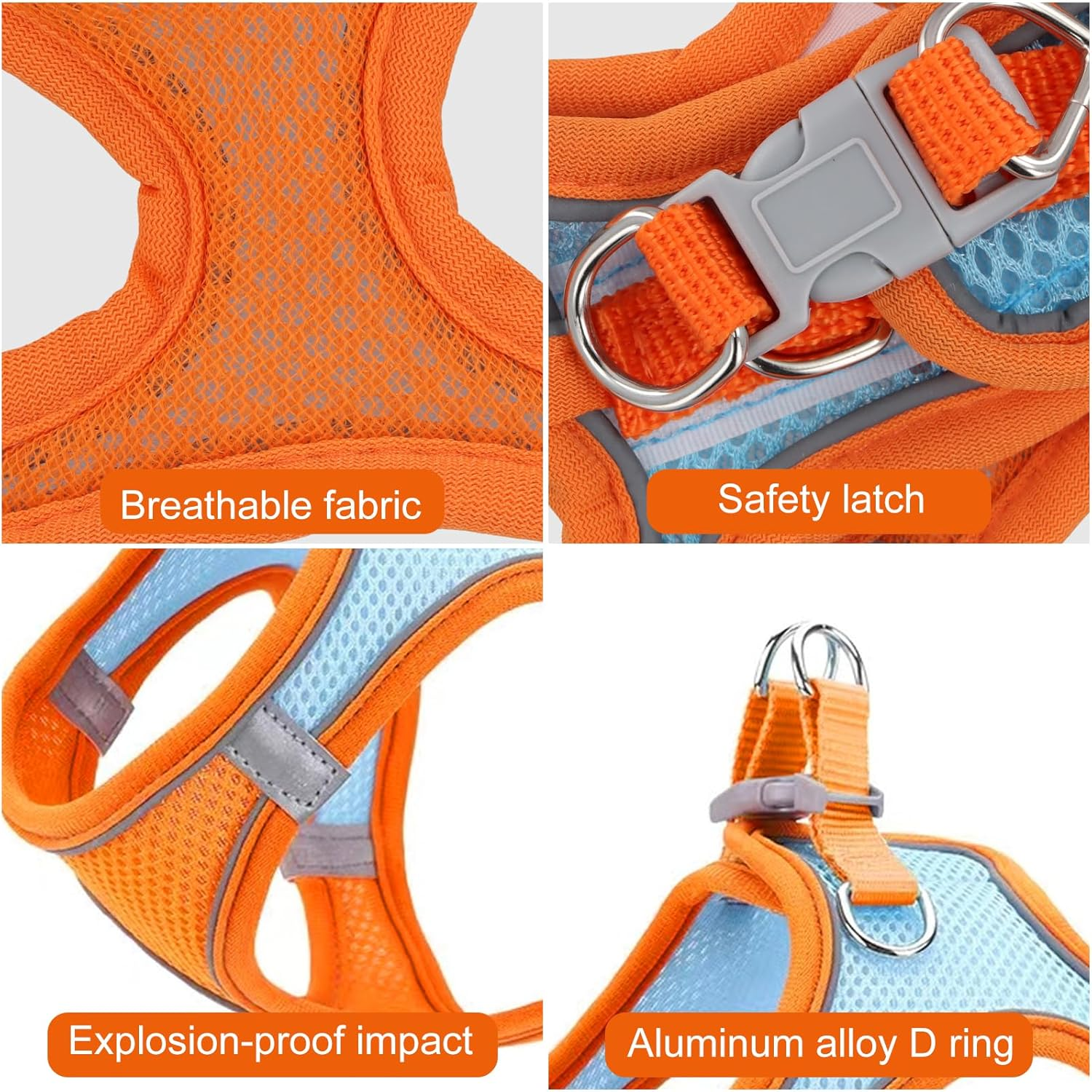 Adjustable Cat Harness, Air Mesh Breathable Chest Harness with 1.5 M Lead, Soft Padded Dog Harness, Cat Lead Kitten with Reflective Strips, Cat Vest (Orange, 3XS) image number 5