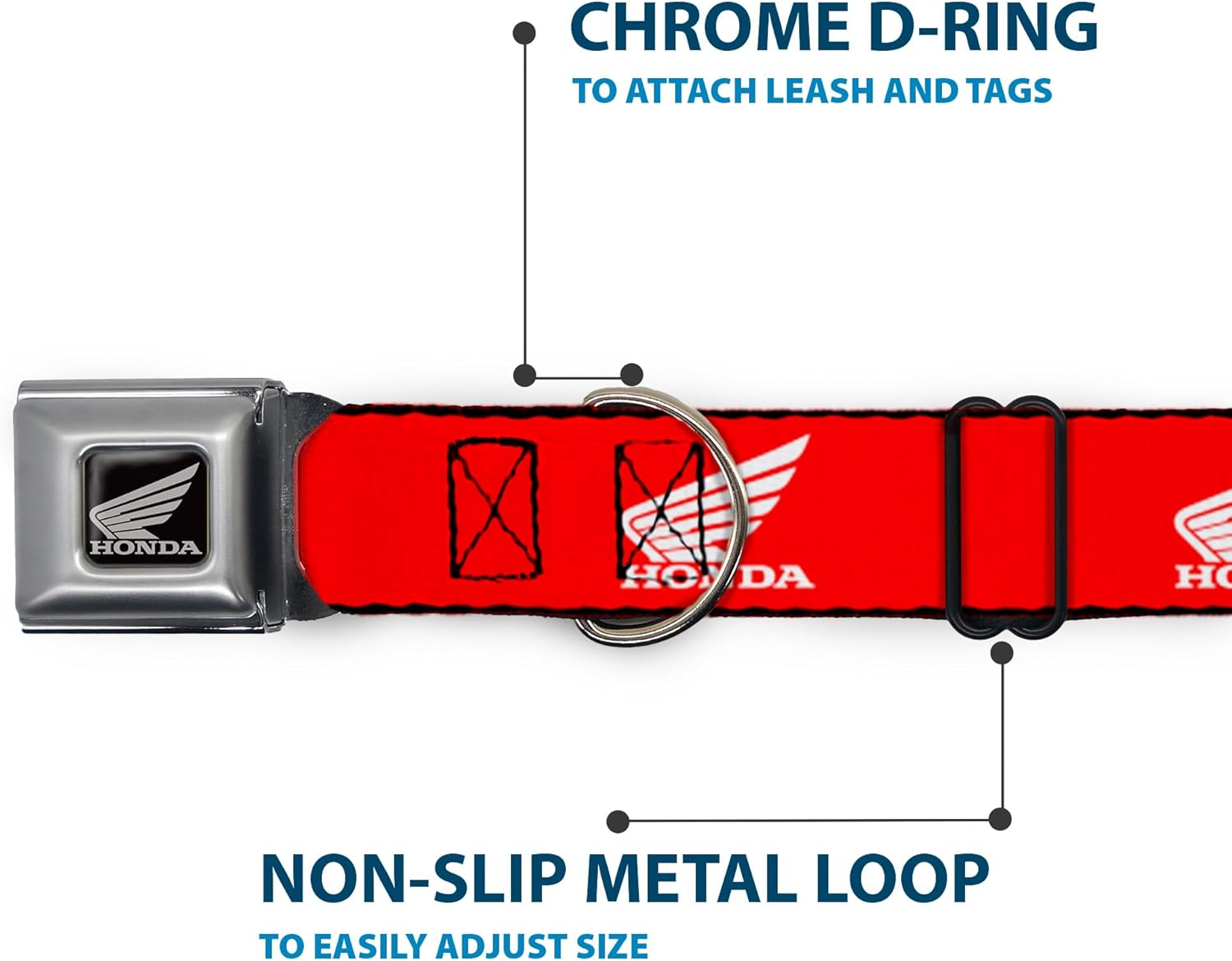 Dog Collar Seatbelt Buckle Honda Motorcycle Logo Red White 16 to 23 Inches 1.5 Inch Wide