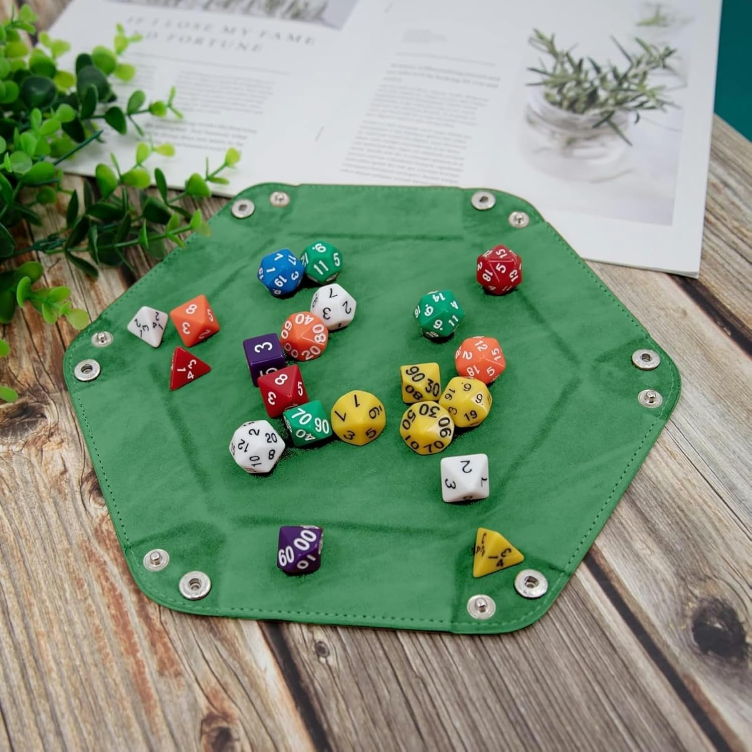 Hilleo DND Dice Tray 4Pcs Hexagon Portable Folding Dice Rolling Tray for Dungeons and Dragons MTG RPG Role Playing Table Games and Dice Games (Red Green Brown and Purple) image number 1