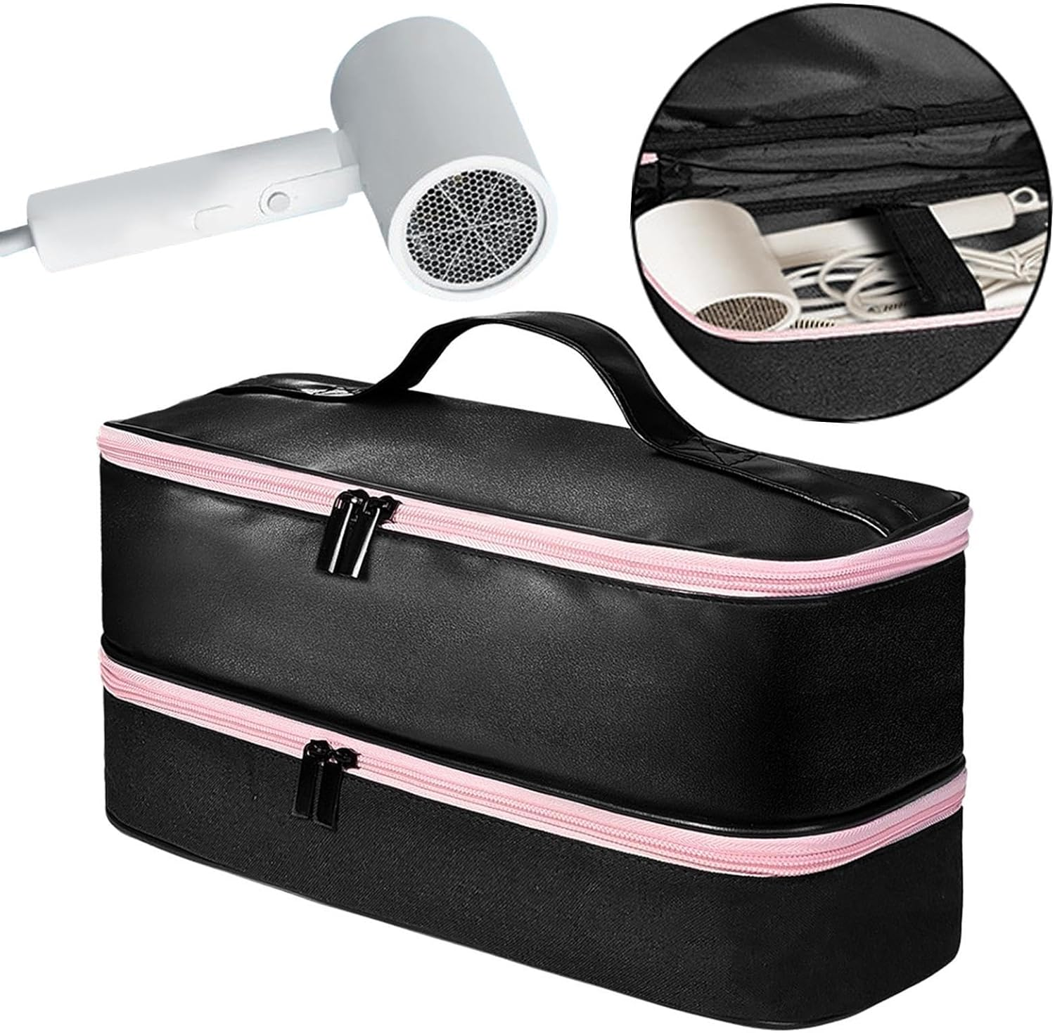 Eigell Portable Hair Tool Bag Hair Dryers Storage Organizer Bag Large Capacity Handheld Double Layer Hair Dryers Bag for Curling Iron image number 1