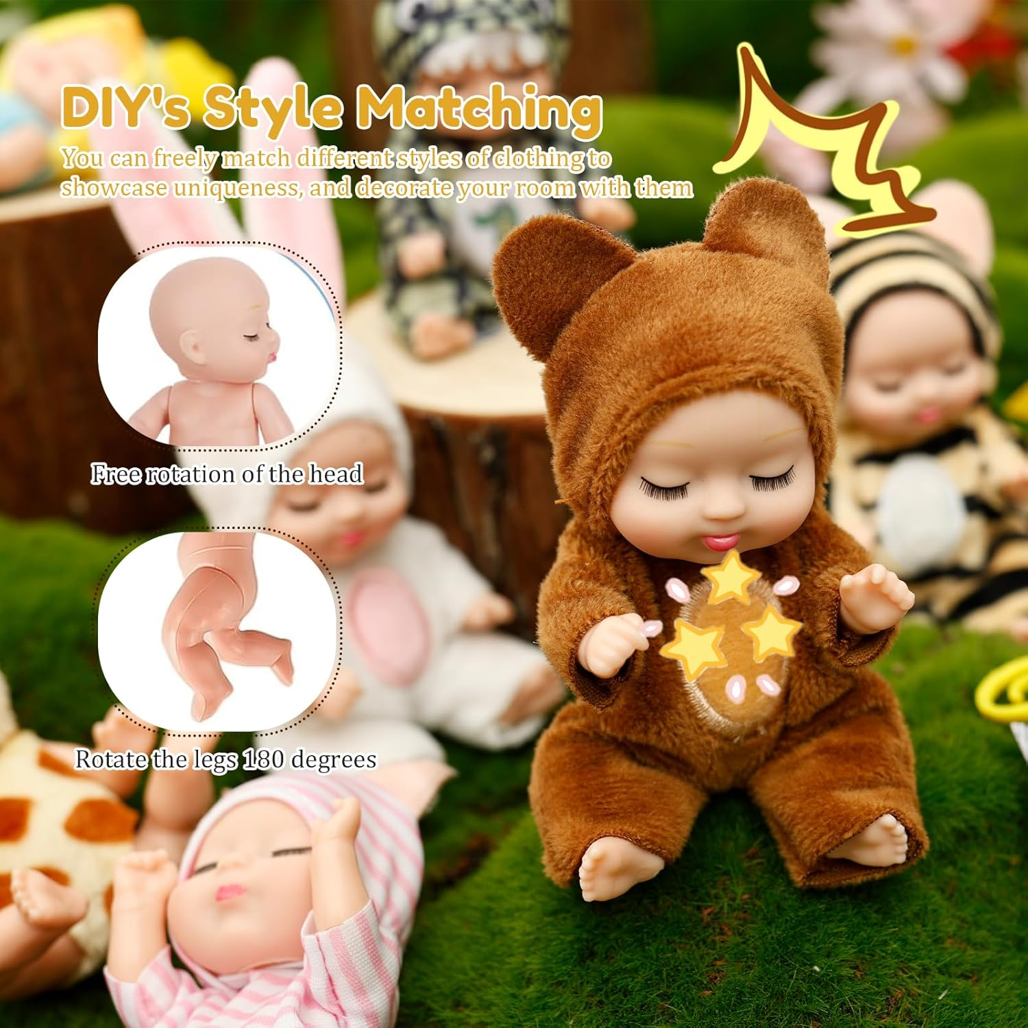 12 Pcs Mini Baby Dolls, 4Inch Lifelike Realistic Baby Dolls, Adjustable Posture Small Baby Doll Toy with Clothes, Mini Baby Doll Set for Girls Toddlers image number 5