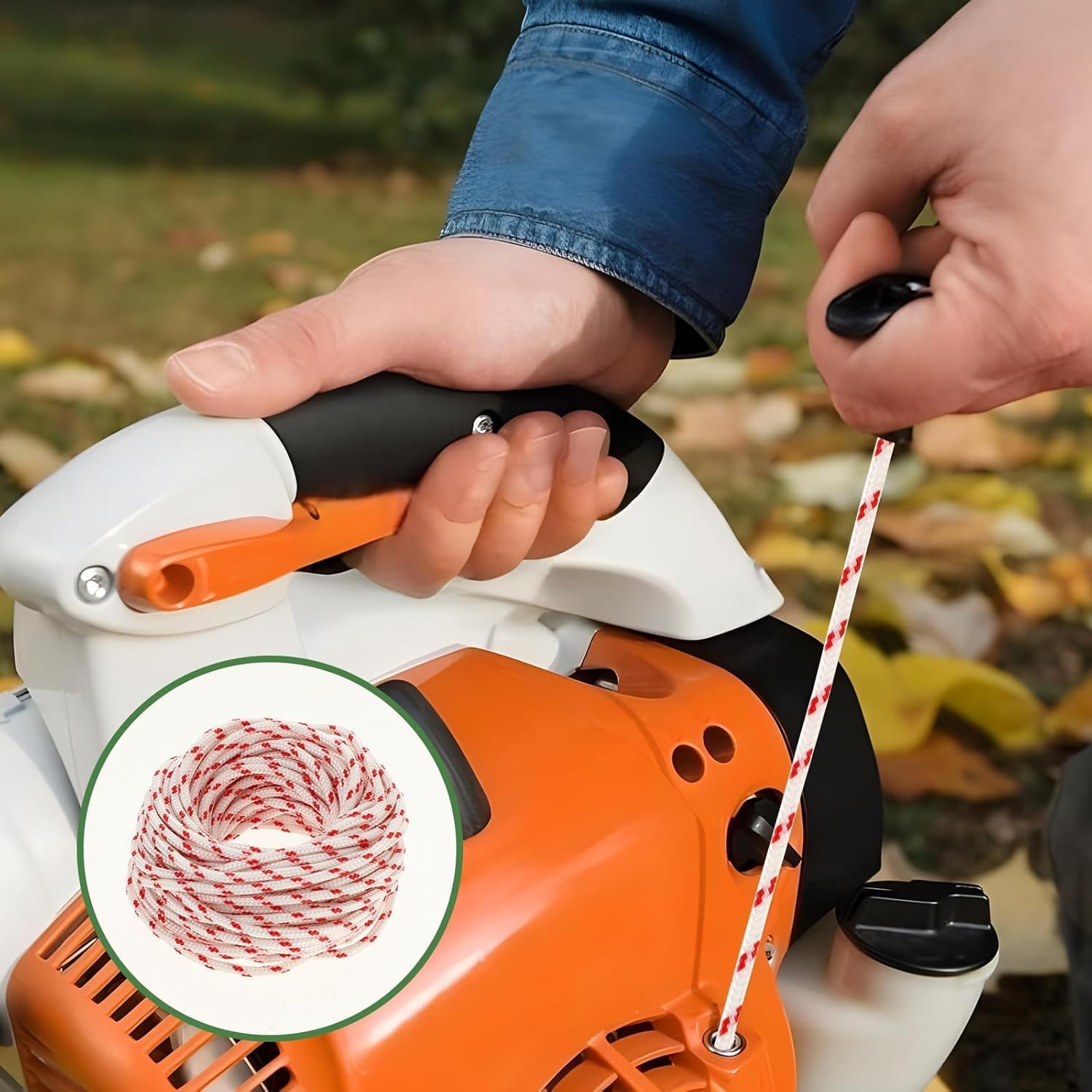 1Roll Chain Saw Pull Cord Recoil Starter String Rope, Handle Lawn Mower Pull Cord Pull String Pull Rope, Lawn Mower Pull Cord Recoil Starter Rope with Handles image number 3