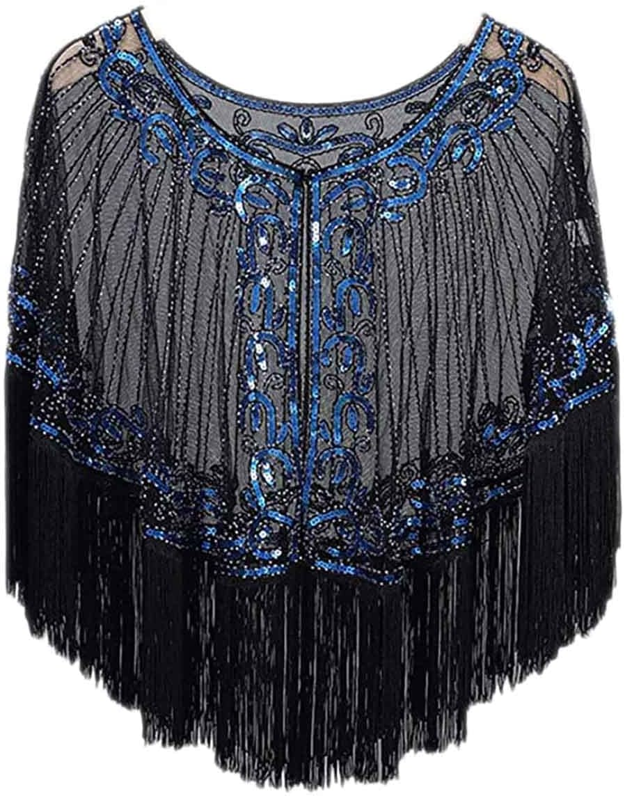 Fringed Bridal Evening Cape Beaded Sequin Deco 1920S Wraps Shawl Capelet Bolero Flapper Cover Up