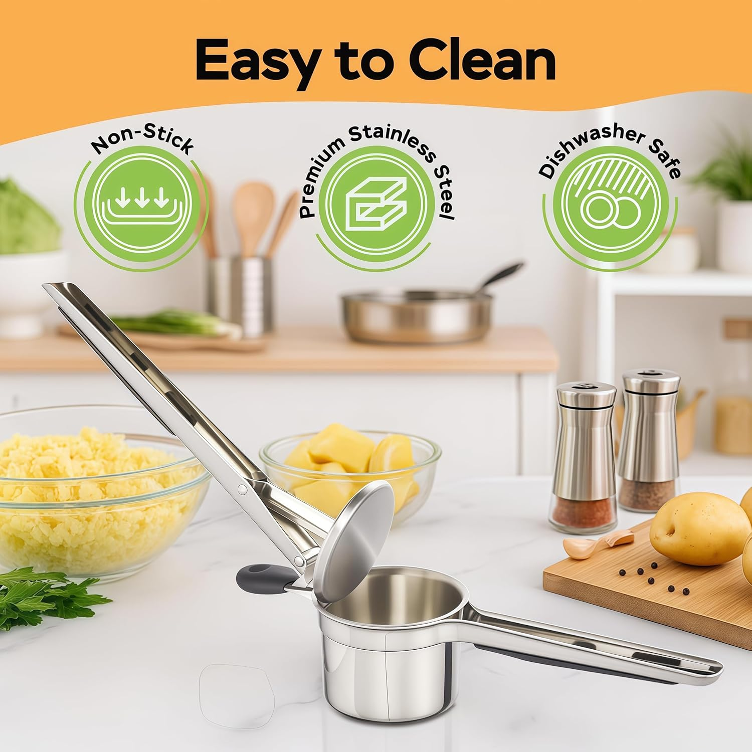 Potato Ricer, Stainless Steel Paotato Masher, Heavy Duty Ricer with Silicone Handle, Pkitchen Tool Potato Press Kitchen Gadget for Potatoes Vegetable Fruit,Juicer, Baby Food Press Squeezer (1) image number 1