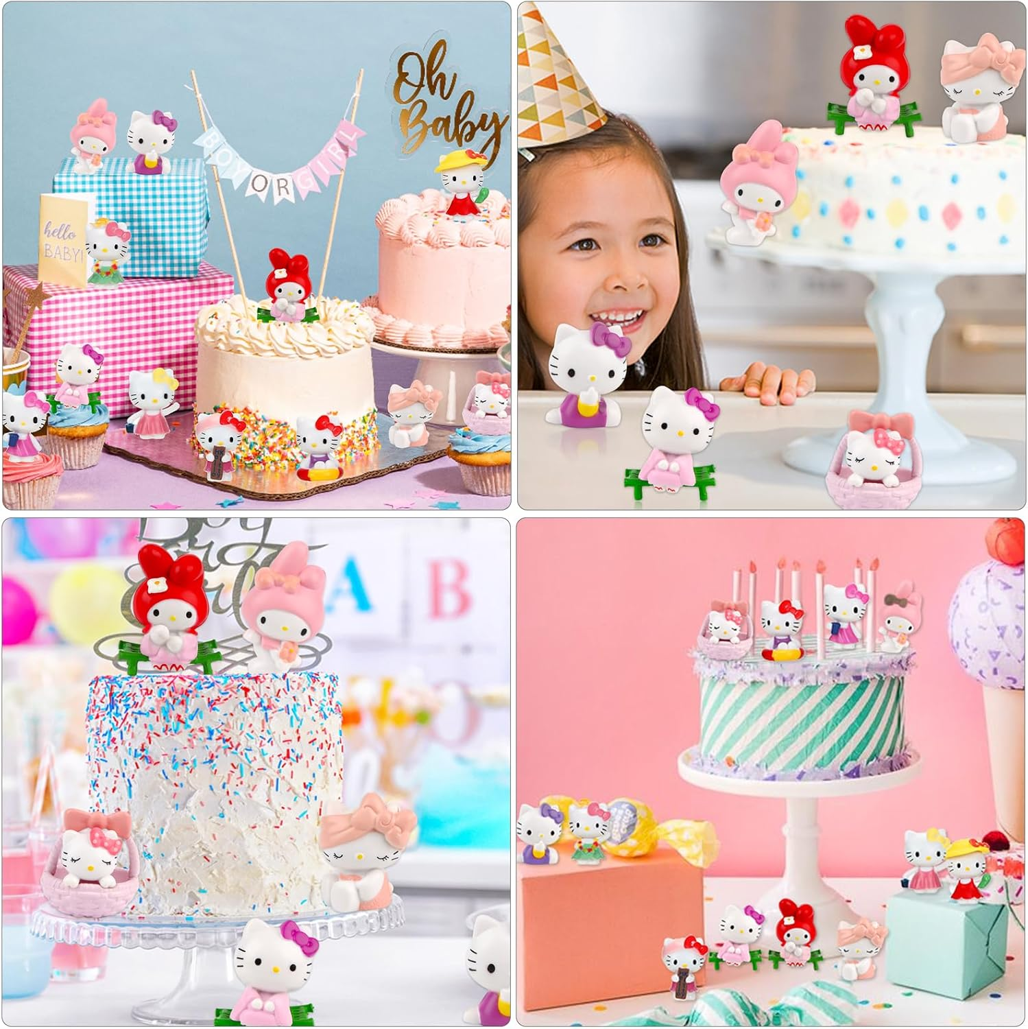 Hello Kitty Cake Toppers, Pack of 12, Soft Pink, Pastel, Kitty Birthday Decoration, Cake Decoration for Girls, Children, Birthday Gift