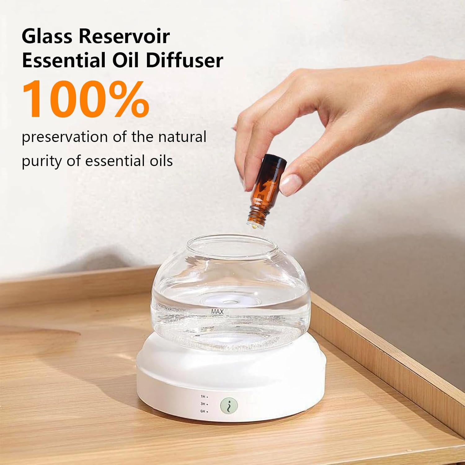 SOICARE Elegant Glass Reservoir Essential Oil Diffuser 200ML, One Button Control Glass Diffuser with Rainbow Colors for Home Office Bedroom Gift image number 3