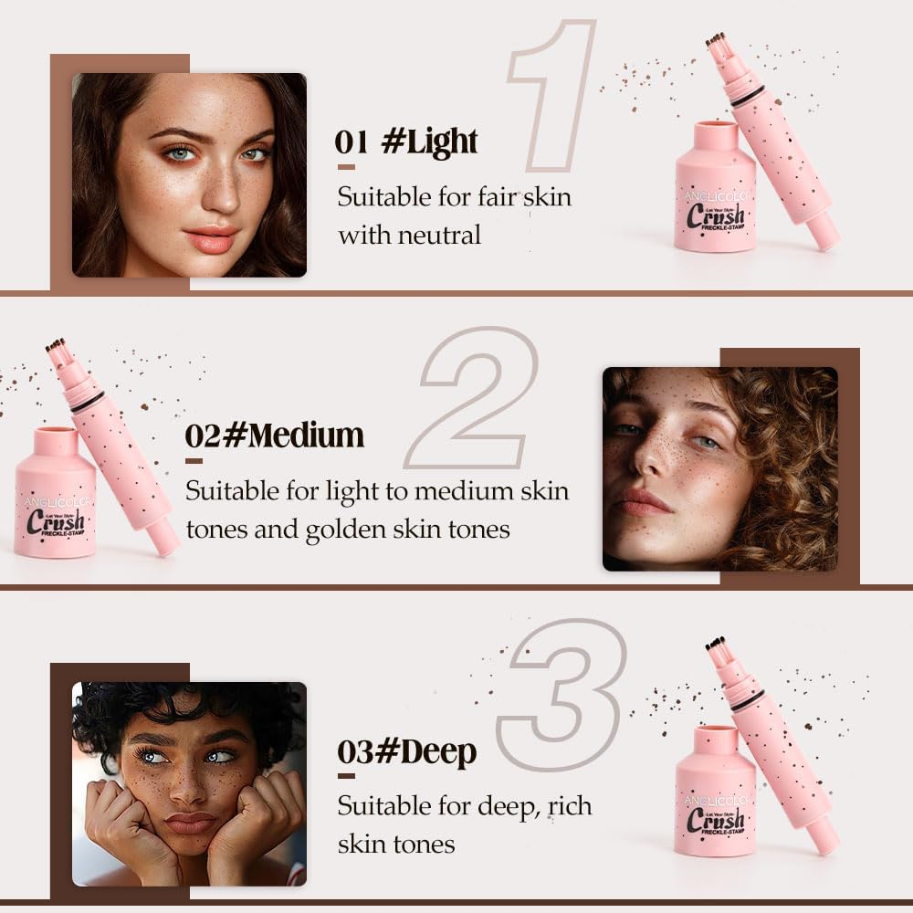 FIDWALL Freckle Pen & Freckle Stamp, Waterproof Long Lasting Freckles Pen Kit with Fake Freckles and 5-Point Stamp for Natural Henna Brown Freckles Look (03# Dark)