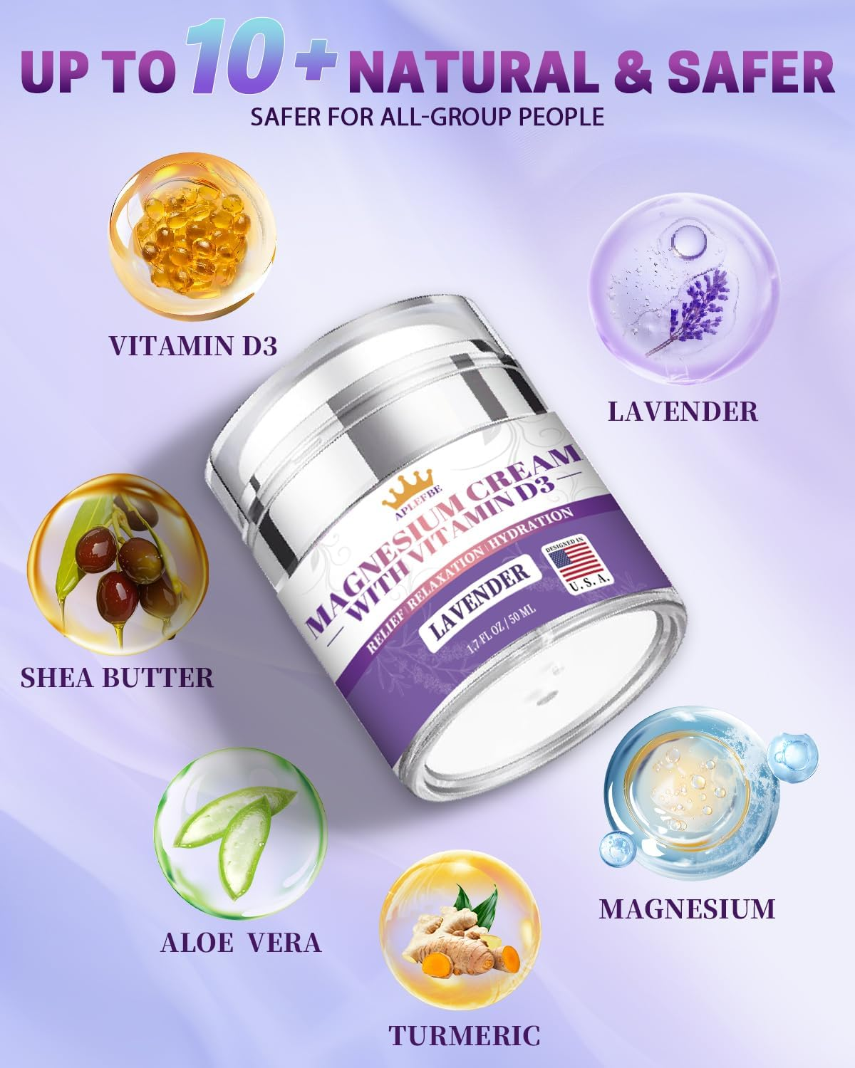 5-In-1 Magnesium Cream Lotion, Moisturizing & Hydrating with Lavender, Vitamin D3, Chamomile - Suitable for Kids & Adults, All Skin Types (1.7 FL OZ) image number 5