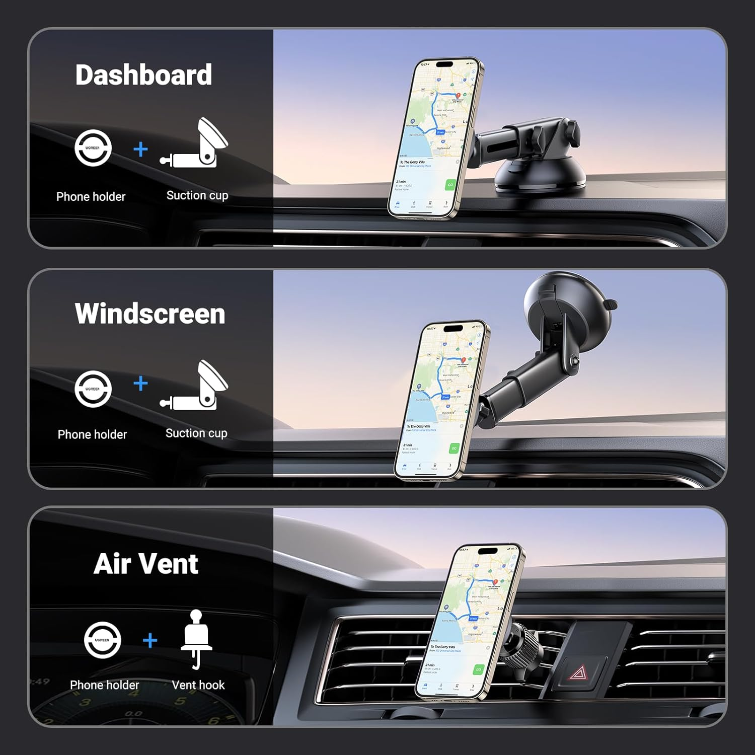 UGREEN Magnetic Phone Car Mount Compatible with Magsafe, 2024 Upgraded, Universal Dashboard Windscreen Air Vent Car Phone Mount Holder Compatible with Magsafe Iphone 16 15 14 13 12 Pro Max Mini image number 3
