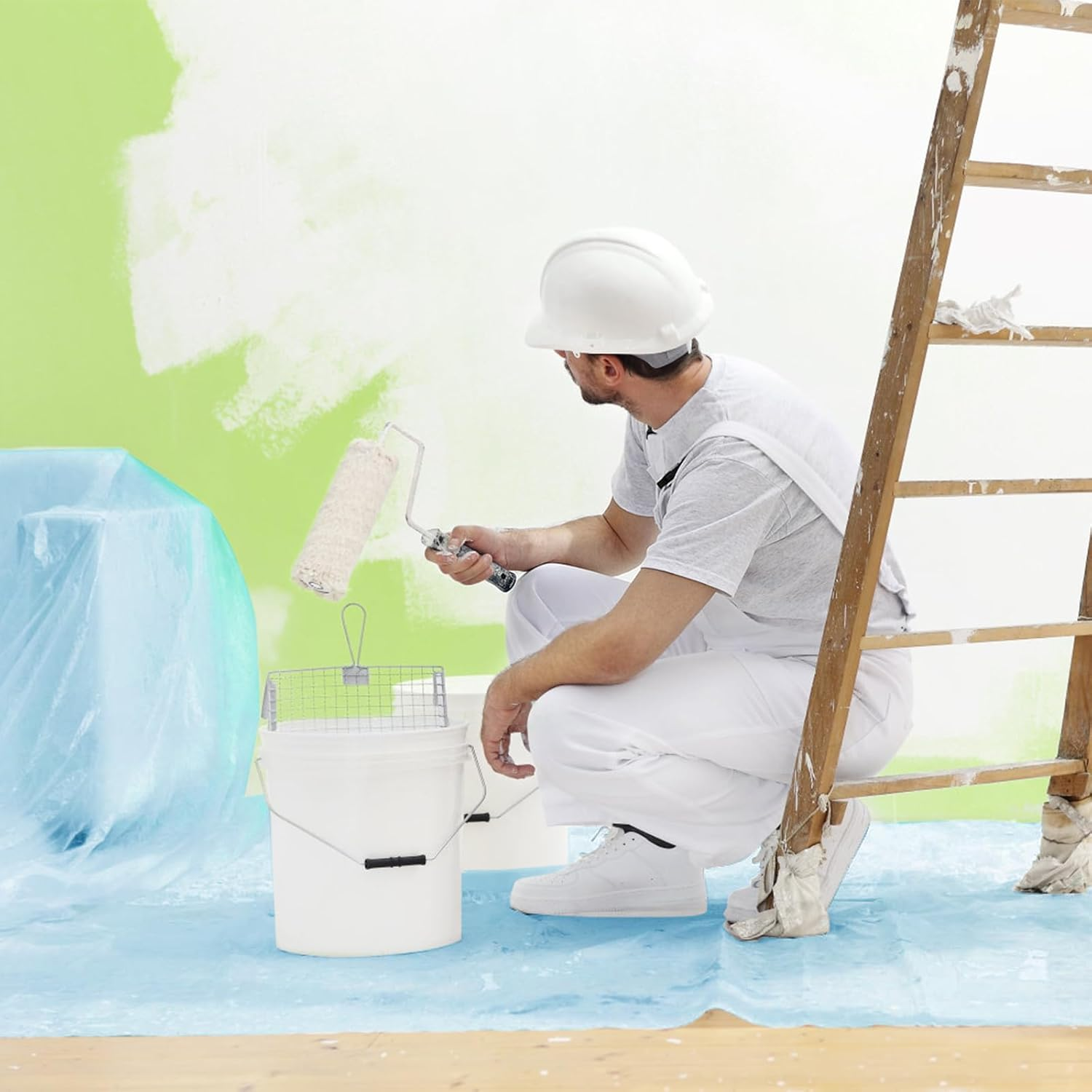 LLPT Tape and Drape Pre-Taped Masking Film | 2 Rolls | Self-Adhesive Painting Drop Film | Plastic Dust Sheets for Decorating, Cars Painting| (CMF240) | 240Cm(Unfolded) X 25M image number 4