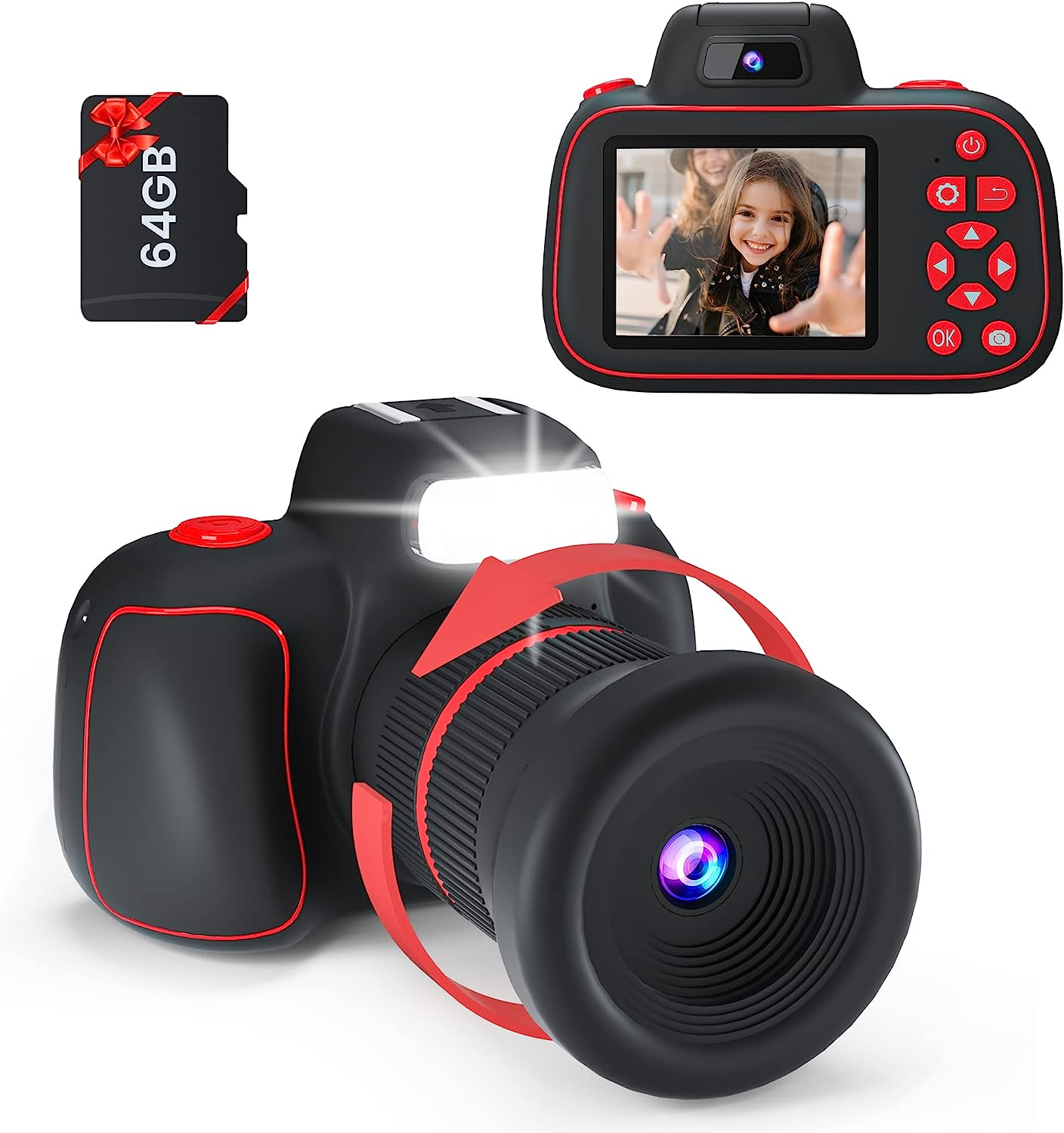 Upgarded Kids Camera, 4K Digital Camera for Kids with Shutter AF, Rotable Zoom Lens, Video Camera Toy for 8-12 Years Old Boys Girls, Best Christmas Birthday Gifts, with 64G SD Card image number 1