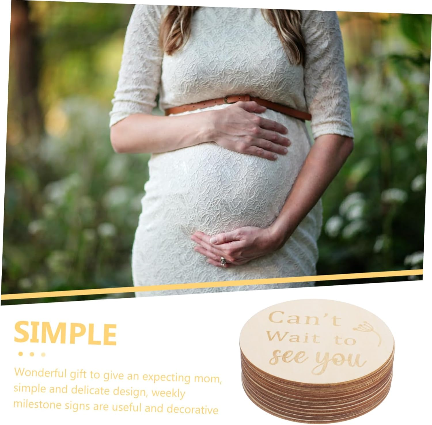 11Pcs Double Sided Wooden Pregnancy Journey Weekly Milestone Discs for Expecting Mothers Baby Weekly Milestone Signs Photo Props Newborn Tracking Set image number 5