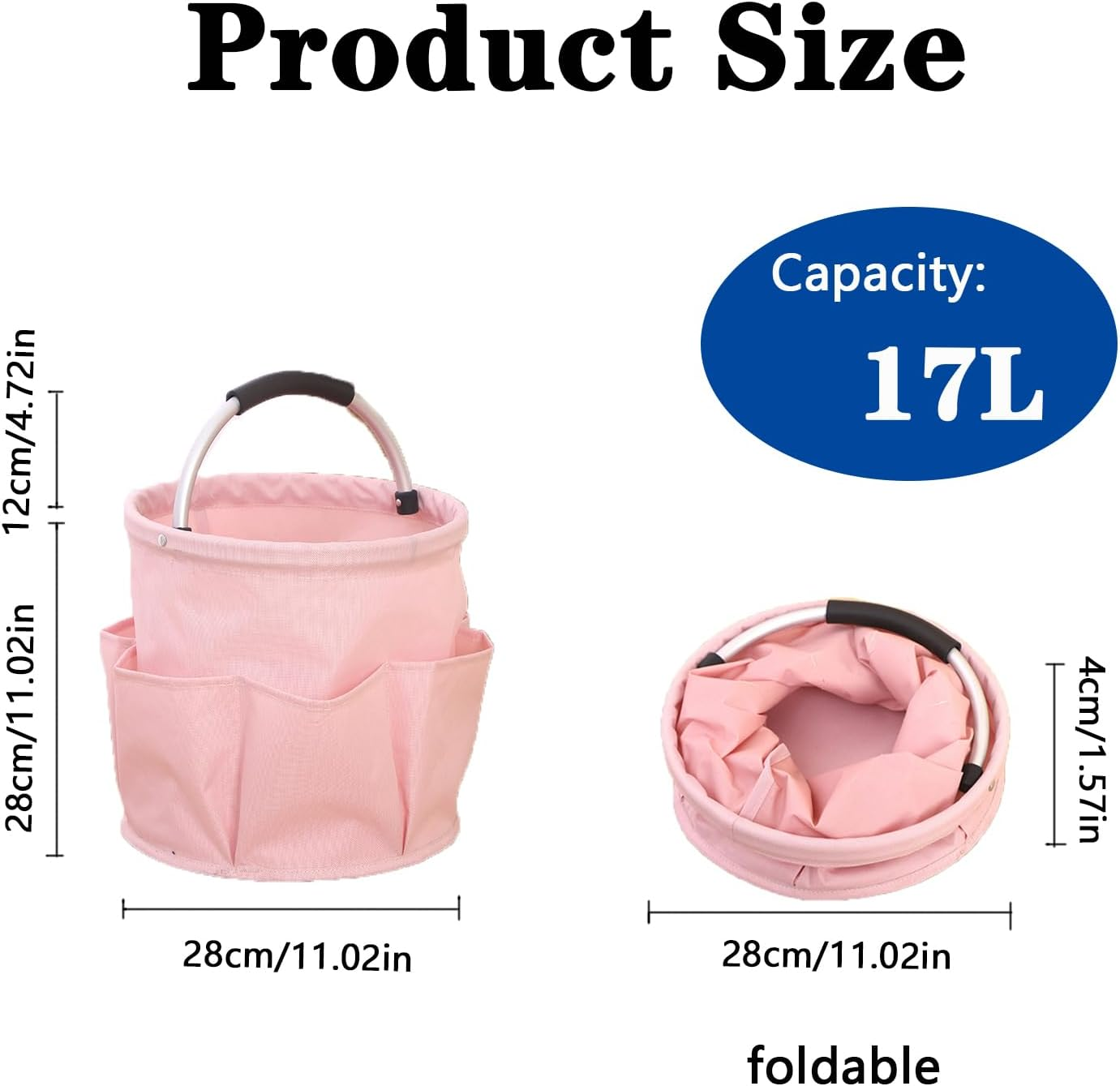 Cleaning Supplies Organiser, Cleaning Bag, Foldable Cleaning Bag, Cleaning Bag, Cleaning Agent Organiser Portable with Handle and Six Pockets for Indoor, Garden, Bathroom, Black (Pink) - Black image number 4