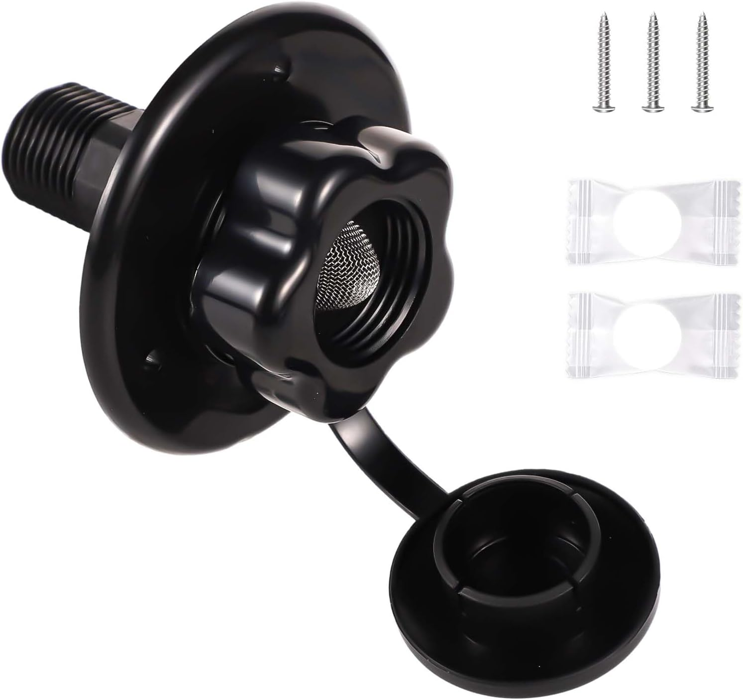 SAVITA RV Water Inlet with Check Valve, Brass Threaded Pipe RV Water Hookup Inlet RV Water Inlet Connection Camper Water Hookup Connector RV City Water Fill Inlet Flange for Camper Van RV (Black) image number 5