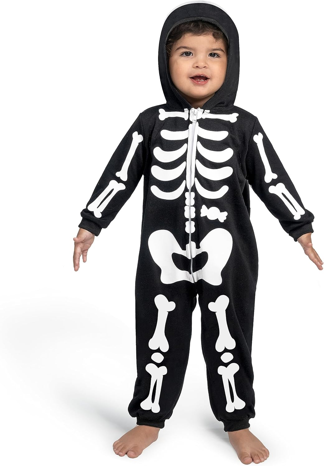 Spooktacular Creations Halloween Skeleton Costume Baby, Unisex Skeleton Jumpsuit for Toddler Halloween Dress up Costume Party image number 4