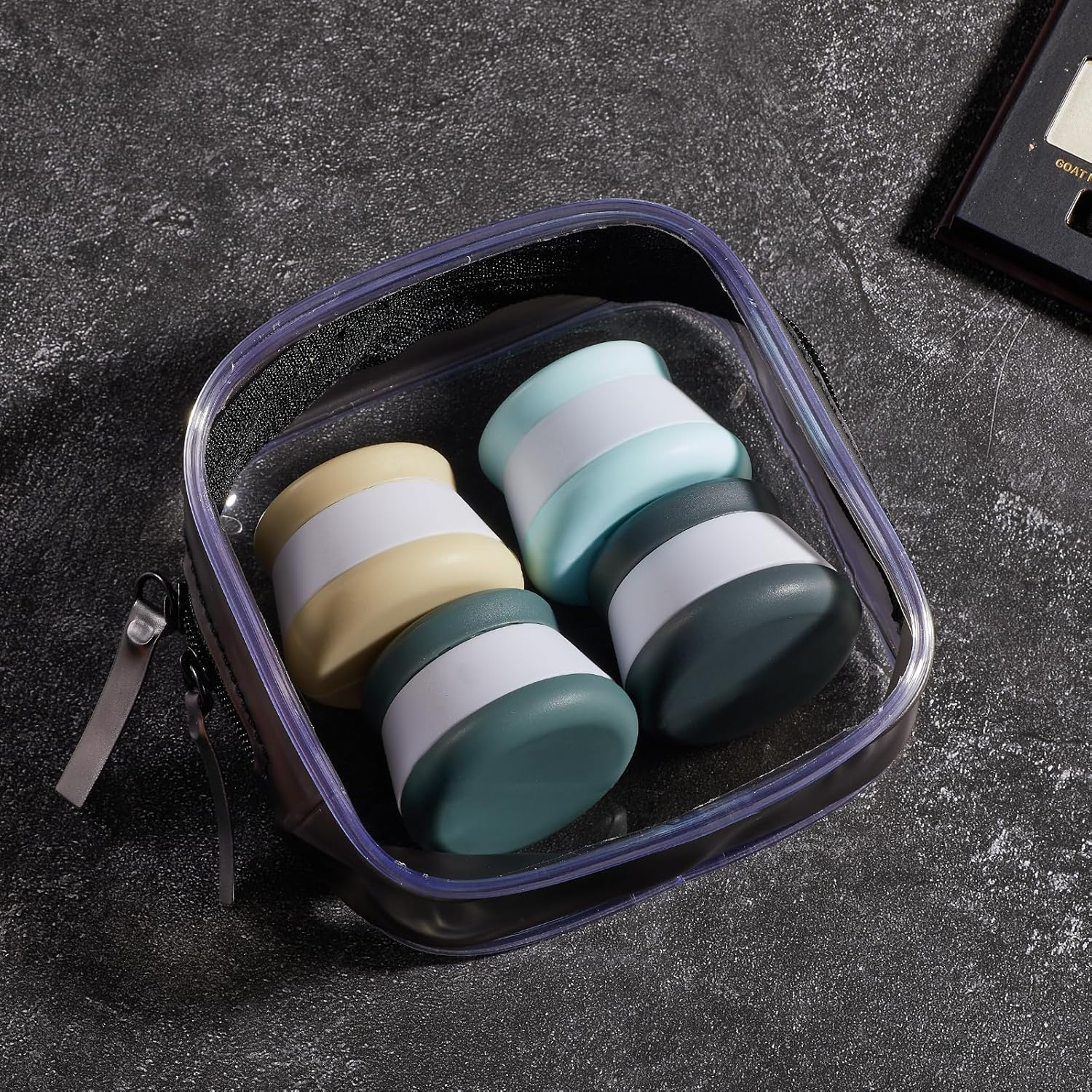 INSFIT Travel Containers for Toiletries, TSA Approved Silicone Cream Jars, Size Containers with Lids, 4PCS BPA Free Leakproof Accessories for Liquid Lotion with Labels & Mini Spatulas