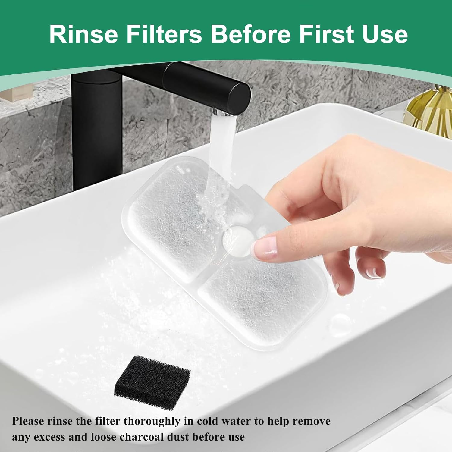 Hantoc 16Per Set Replacement Filter for Drinking Fountain, Cat Fountain, 8 Pieces Carbon Filters and 8 Pieces Foam Filter for 2.5 L/84 Oz Cat Fountain PLWF005 PLWF115 PLWF105 Replacement Filter With image number 3