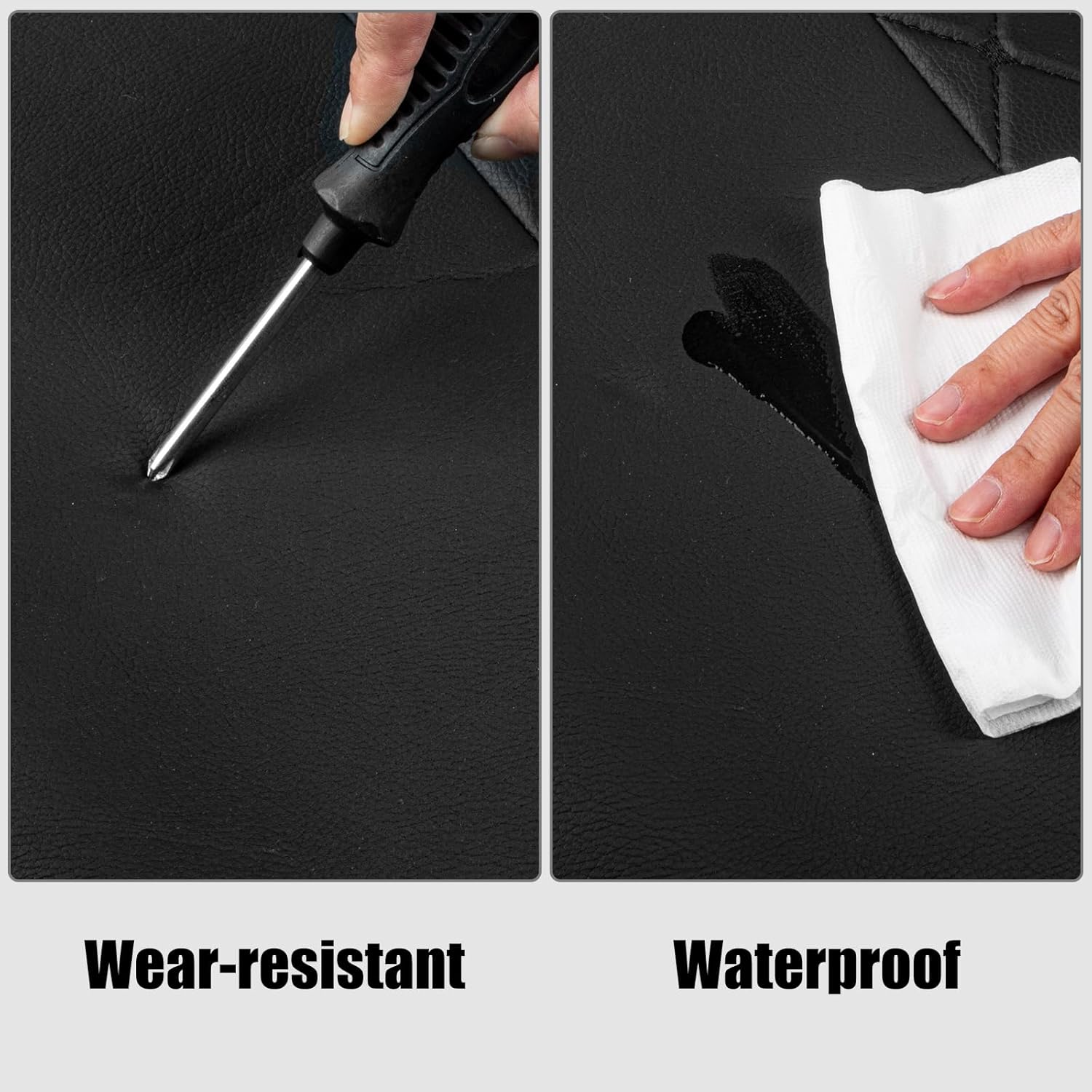 Car Seat Cover 3Pc PU Leather, Include 2 Pack Front Car Seat Cover and 1 Pack Rear Bench Cover, Edge Full Wrapping, Seat Protector for Seat Bottom with Storage Pocket, Anti-Slip,Universal, Black image number 3