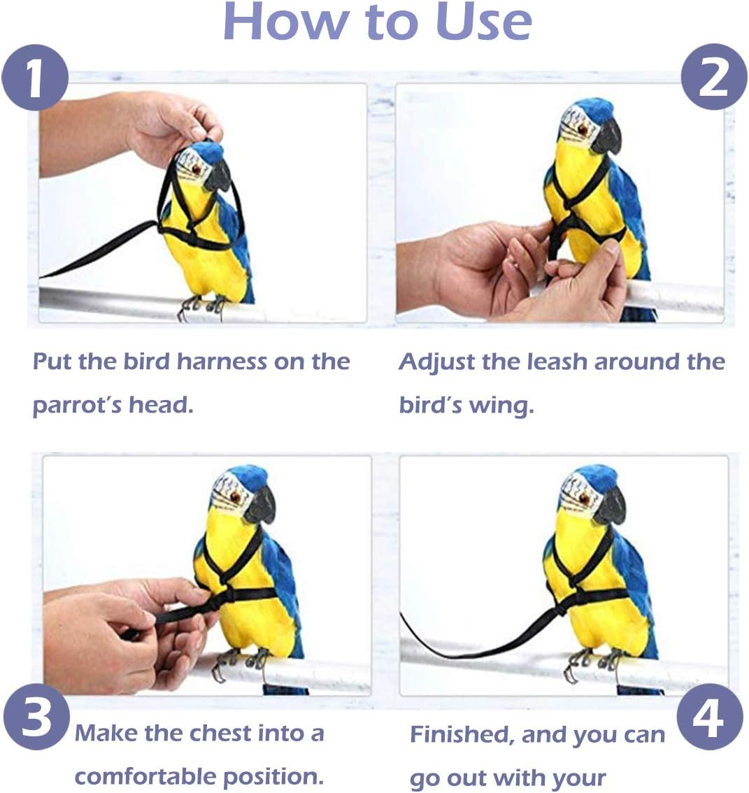 CIEOVO Bird Harness, Adjustable Parrot Nylon Leash with Anti-Bite Design for Outdoor Activities Training, Suitable for Eastern Bluebonnet Parrot, Cockatoo, Parakeet, Doves 6.2Ft (S) image number 3