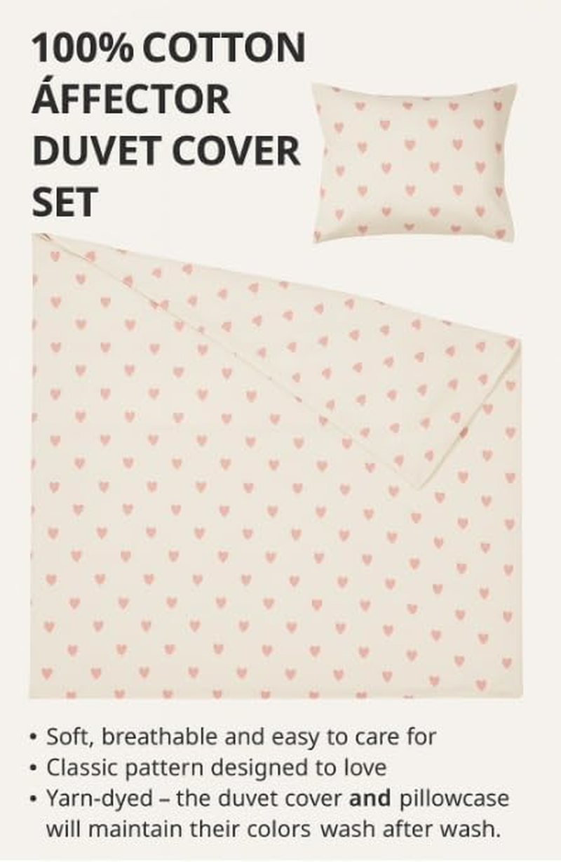 Duvet Cover & Pillow Cases: Heart Pattern Pink X White; Single Size: 59.1 X 78.7 X 23.6 Inches (150 X 200 Cm), 19.7 X 23.6 Inches (50 X 60 Cm); Gentle Cotton Material; Girly Bedding Set; Machine image number 2