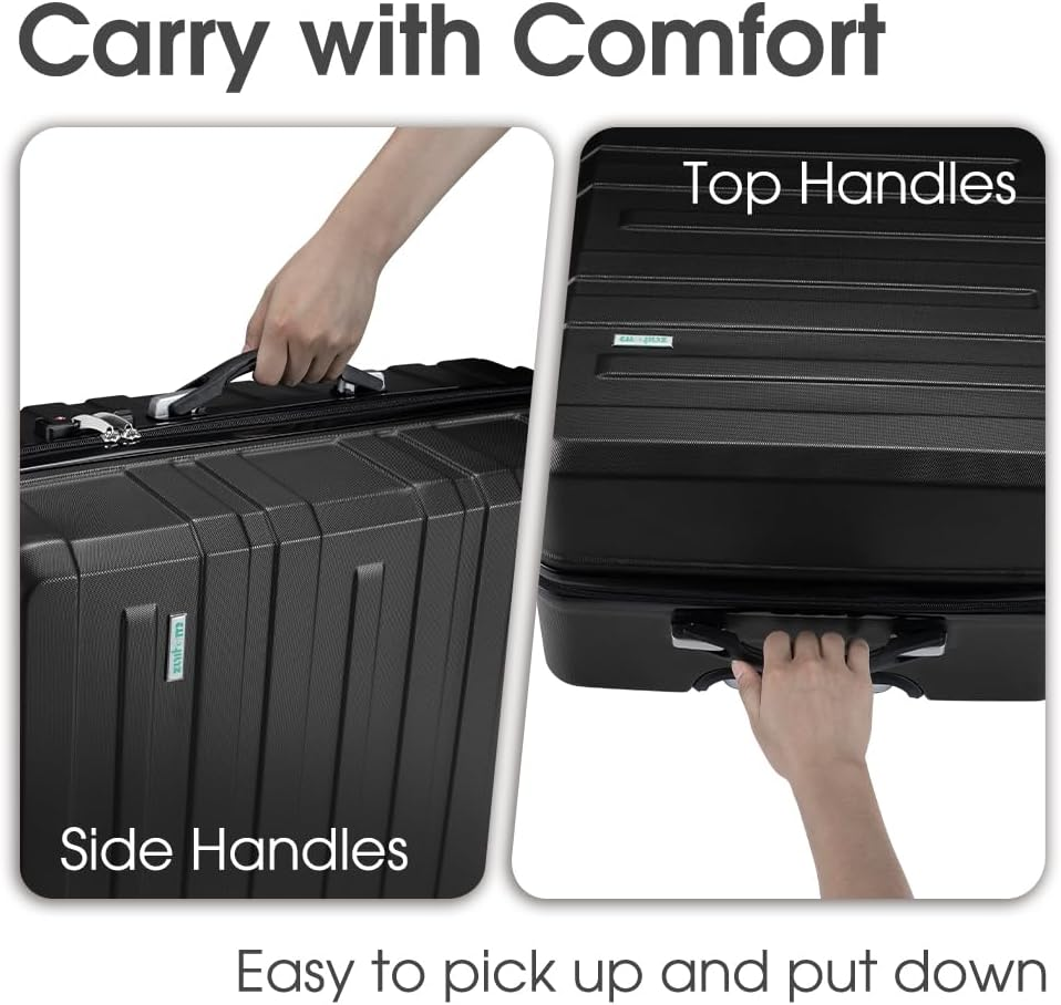 ZUNI 3 Piece Luggage Sets PC+ABS Durable Suitcase with Double Spinner Wheels T-SA Lock, Carry on Luggage for Travel, Business, 20/24/28 Inch, Black image number 2