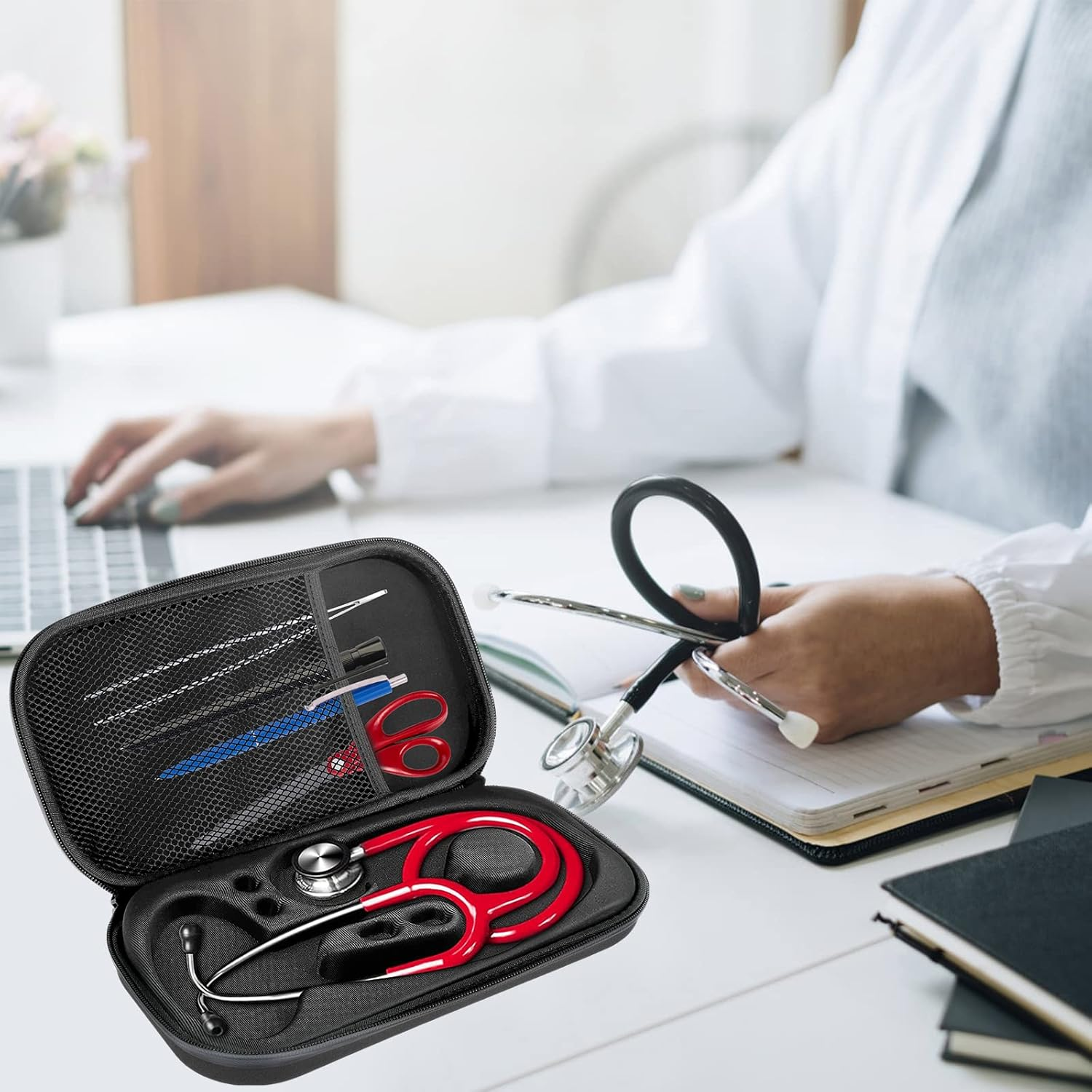 Stethoscope Case Shockproof Travel Storage Bag Portable Stethoscope Hard Carrying Case Lightweight Bag Travel Stethoscope Case Compact for Nurses Doctors (Black) image number 6