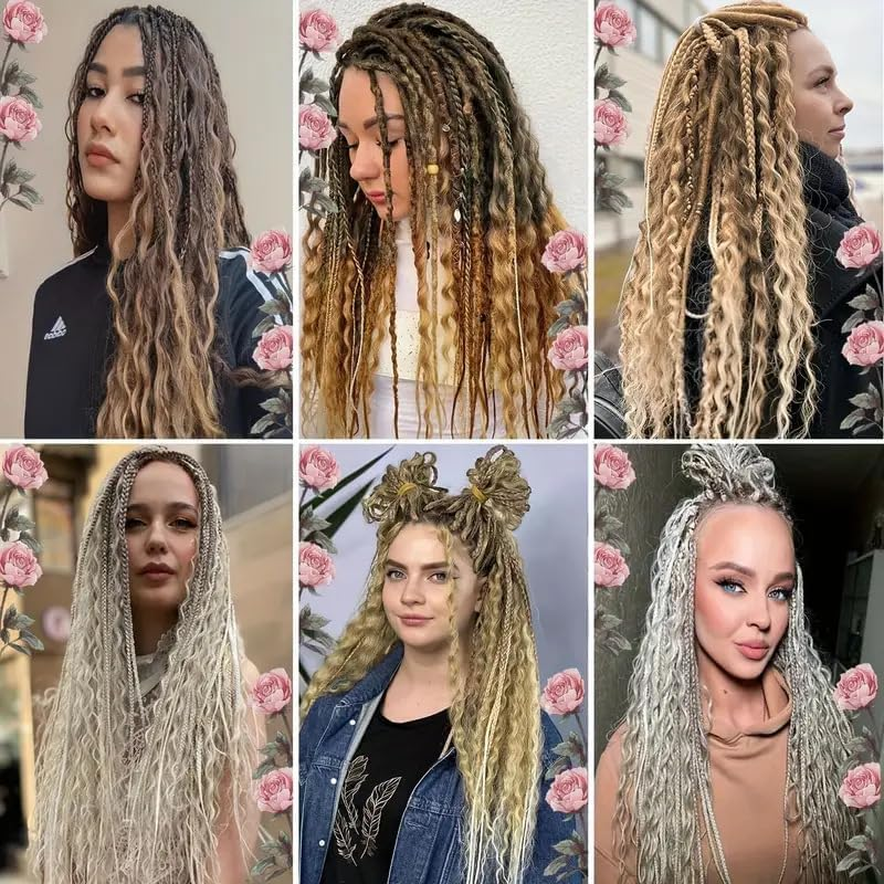 Curly Double Ended Dreadlock Extension 24 Inches Synthetic Wavy Extension 10 Strands Soft Handmade Extensions 0.6 CM Braid in Dreadlock Extensions with Curly Ends