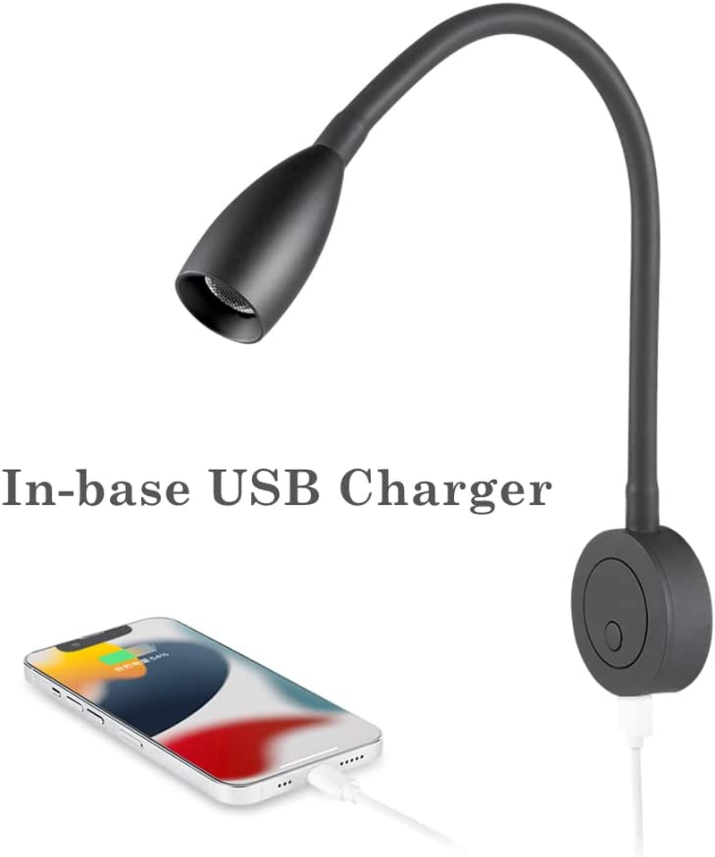 RV 12V Reading Light, Dimmable Boat Bedside Reading Lamp, Gooseneck LED Spot for Motorhome Camper Van Truck Cararvan, Integrated USB Charger&Press Dimmer, Black image number 4