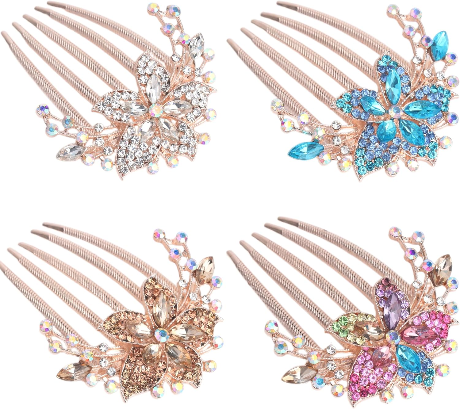 Kuuguu Flower Bridal Combs, Floral Side Combs Crystal Rhinestones Wedding Hair Accessories for Women, 4 PCS image number 6