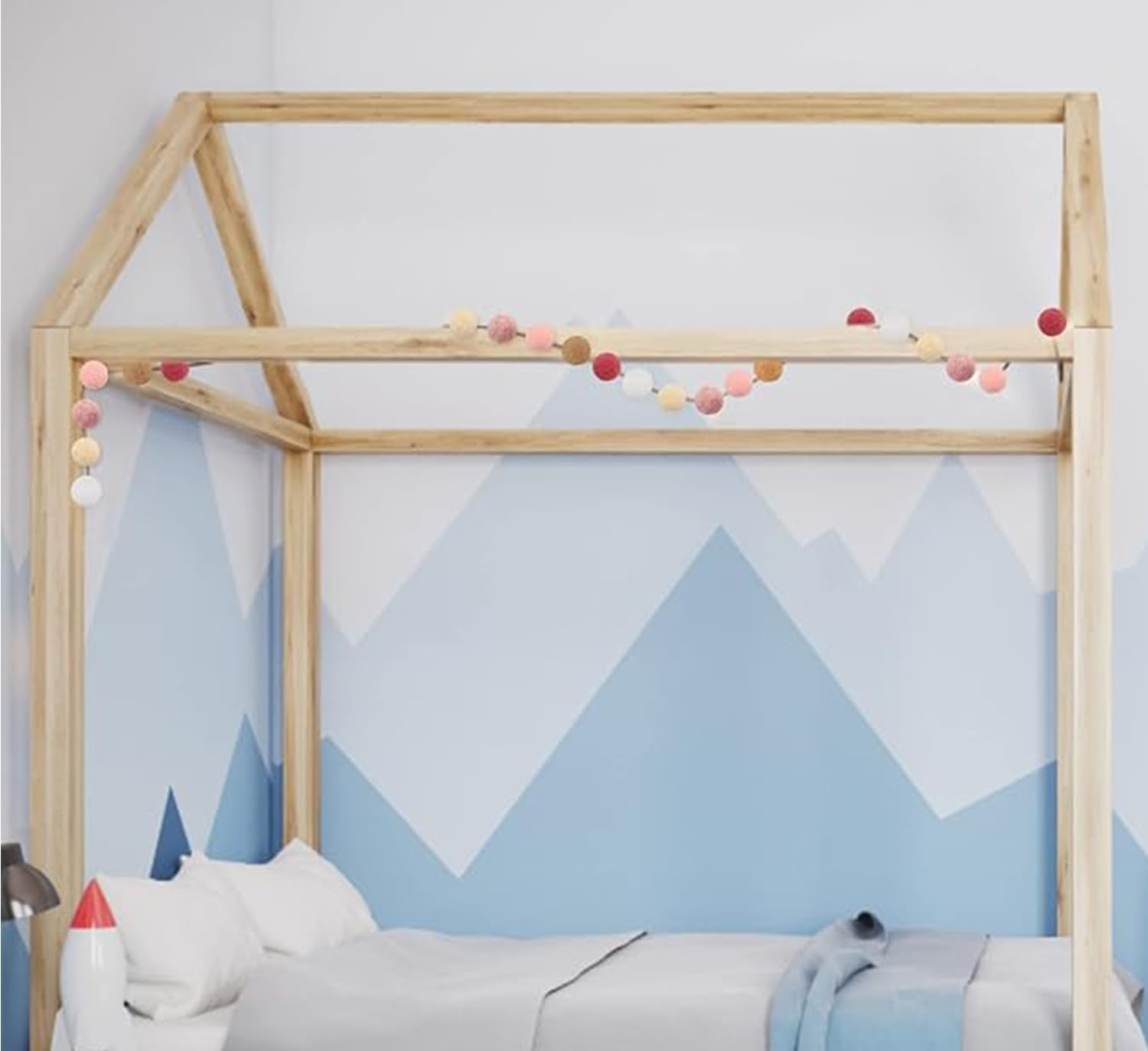 Pom Pom Felt Ball Garland, 6.6 Feet, 30 Balls, Colourful Boho Decor for Party, Home, Nursery, 3 Pieces (Rose Pink) image number 3