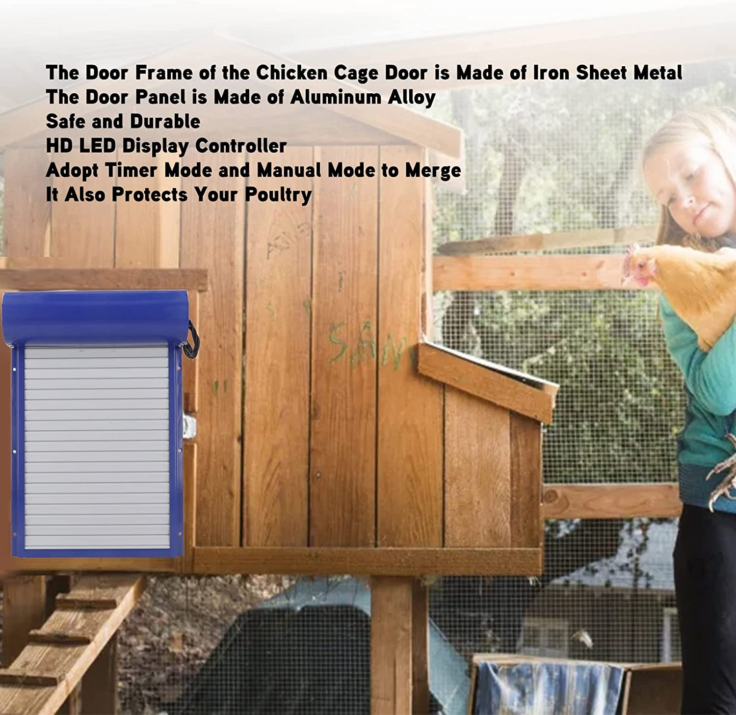 Automatic Chicken Coop Door, Battery Operated Aluminum Chicken Coops Door with Timer and HD LED Display, Auto Chicken Coop Door Opener for Suitable Size Chickens and Ducks