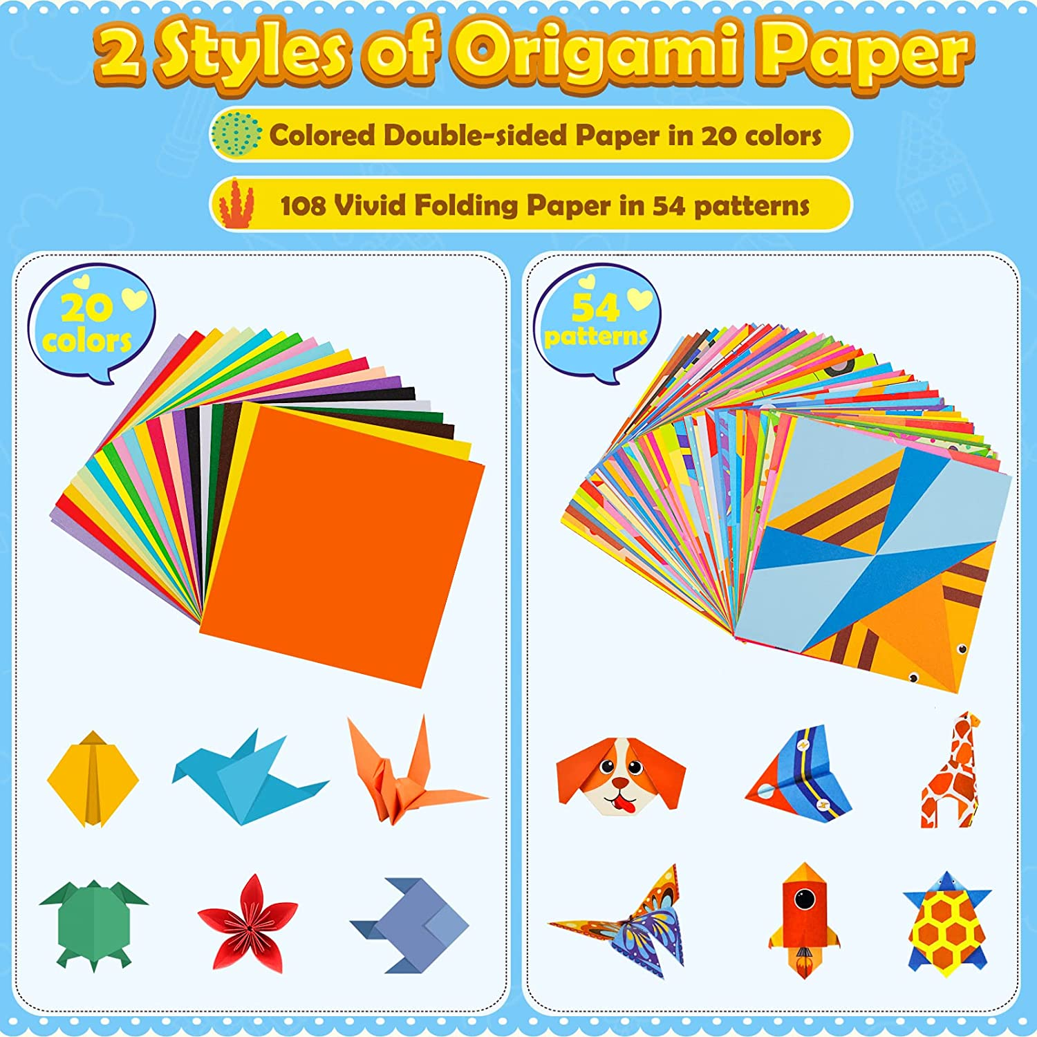 Aigybobo Origami Paper Set, 308PCS Kids Craft Paper Kit for Girls, Art Projects Supplies for School Class Craft Lessons image number 2