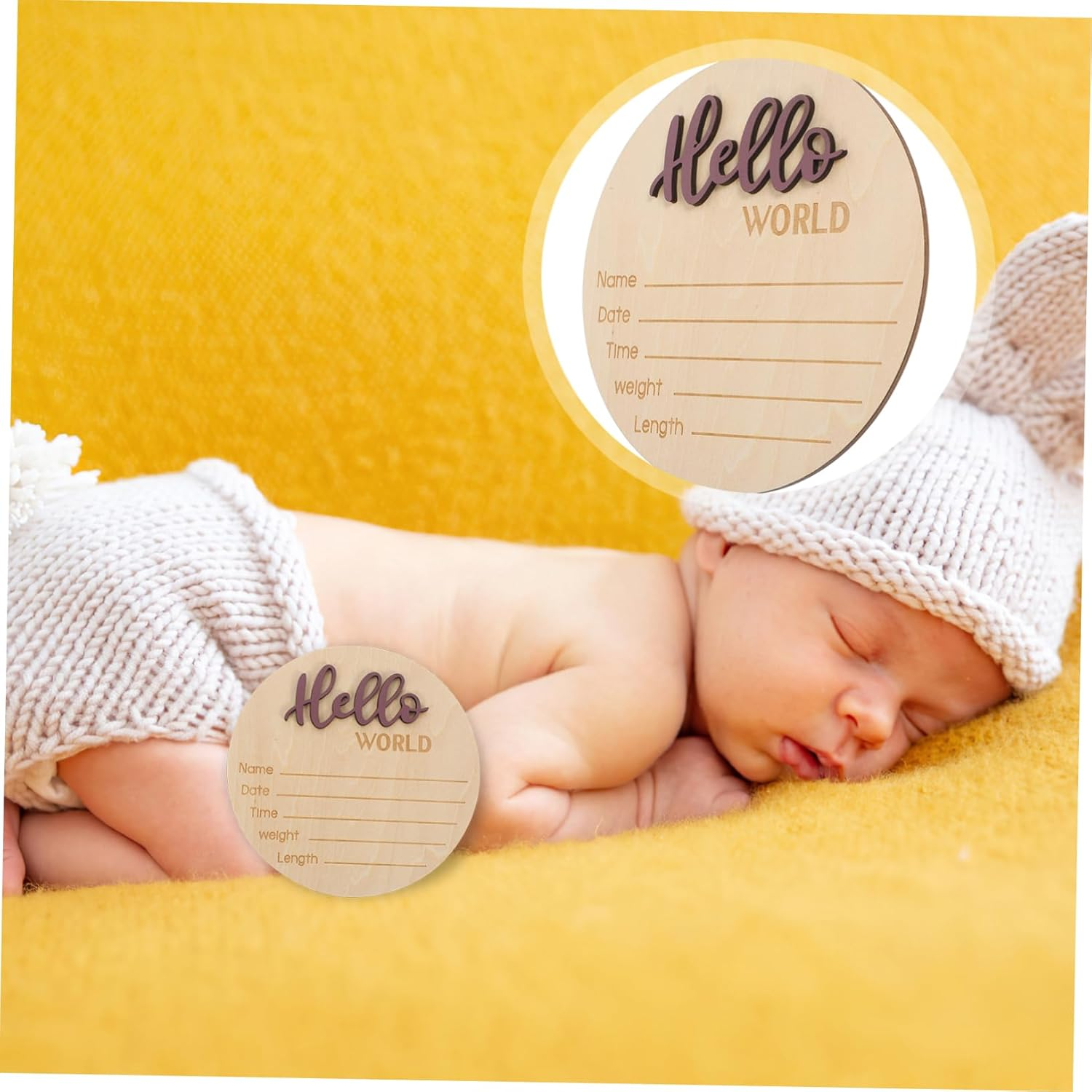 Wooden Birth Announcement round Sign Newborn Name Plaque Photography Prop Arrival Welcome Sign Safe Material for Hospital Shower Nursery Use image number 4