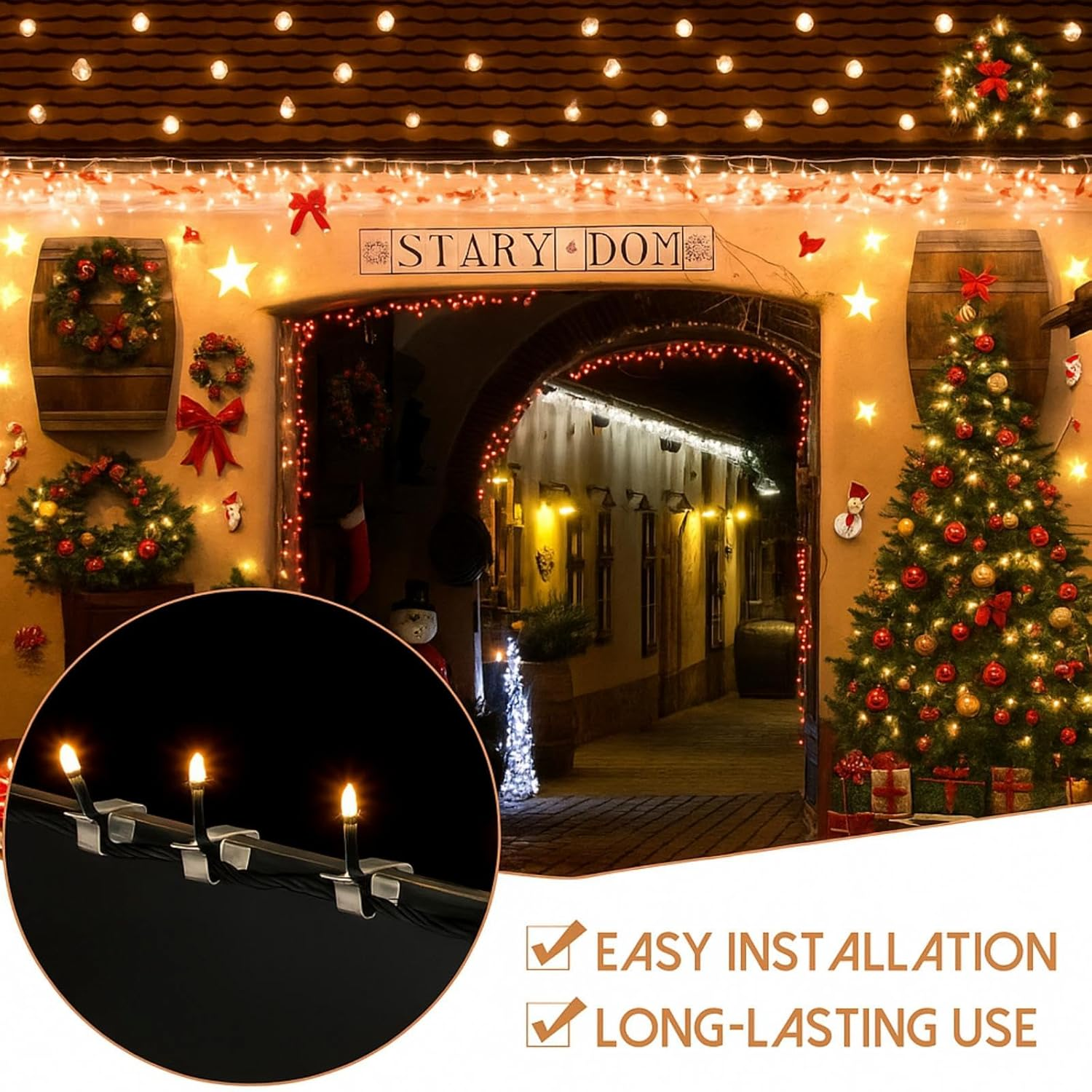 Christmas Lights Gutter Hooks Galvanized Holiday Lights Roof Hooks Christmas Light Clips Xmas Light Gutter Hangers Outdoor Seasonal Lighting Hooks for Christmas Light Kitchen Bathroom Garden (50 Pcs)
