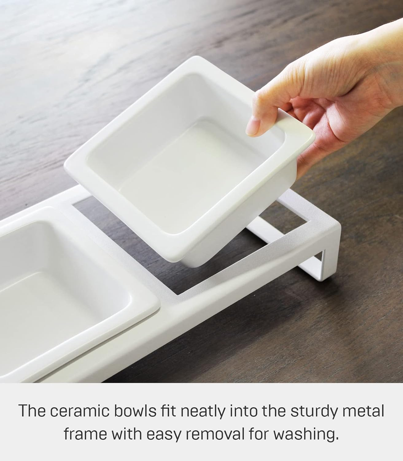 Yamazaki Home Pet Food Bowl Steel and Ceramic Pet Food Stand White image number 5